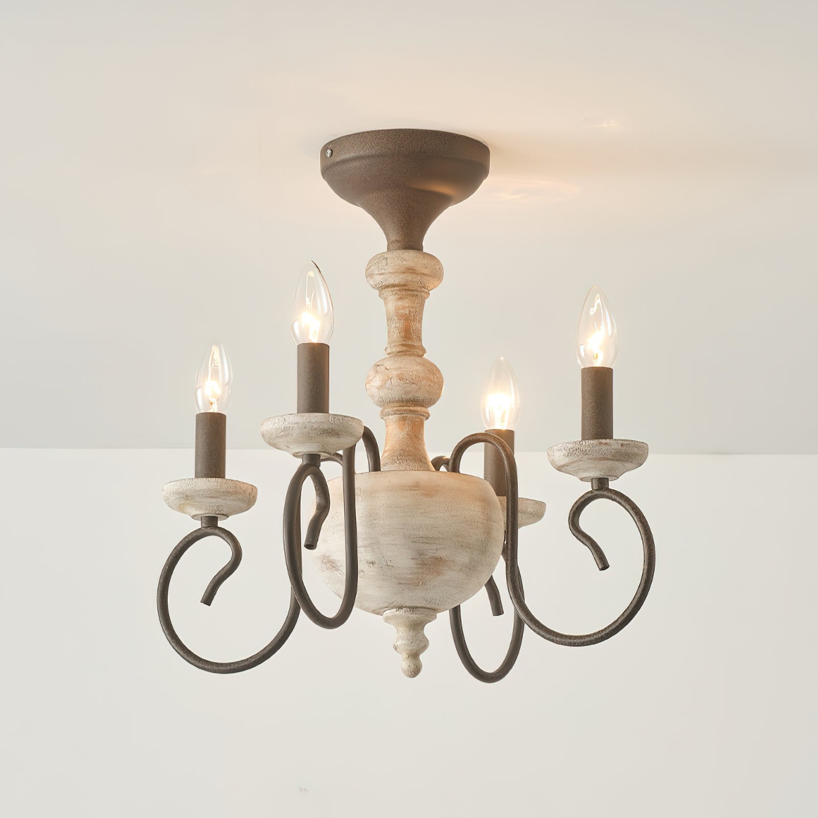 Myst Vintage Traditional Wooden Metal Semi Flush Ceiling Light - Lamp Copper