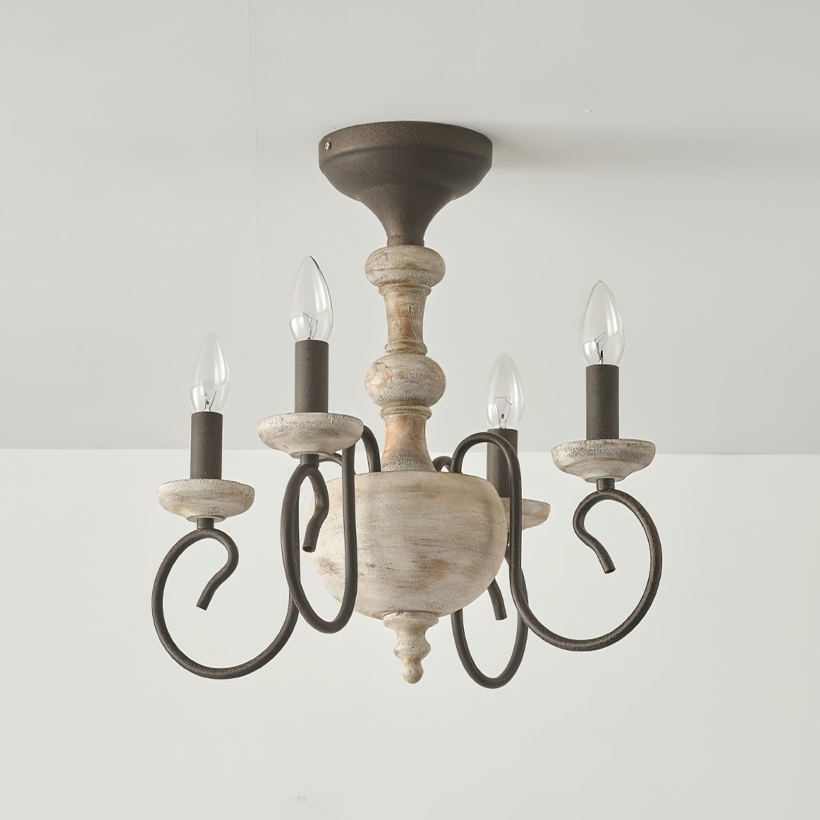 Myst Vintage Traditional Wooden Metal Semi Flush Ceiling Light - Lamp Copper