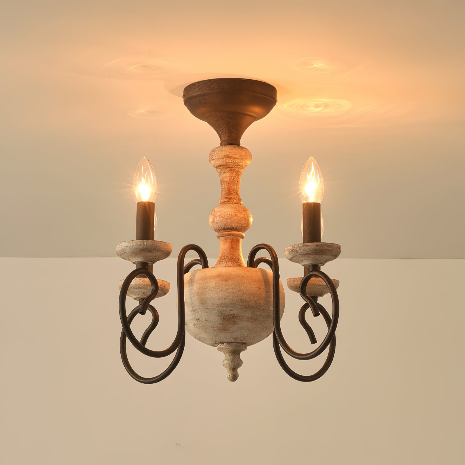 Myst Vintage Traditional Wooden Metal Semi Flush Ceiling Light - Lamp Copper