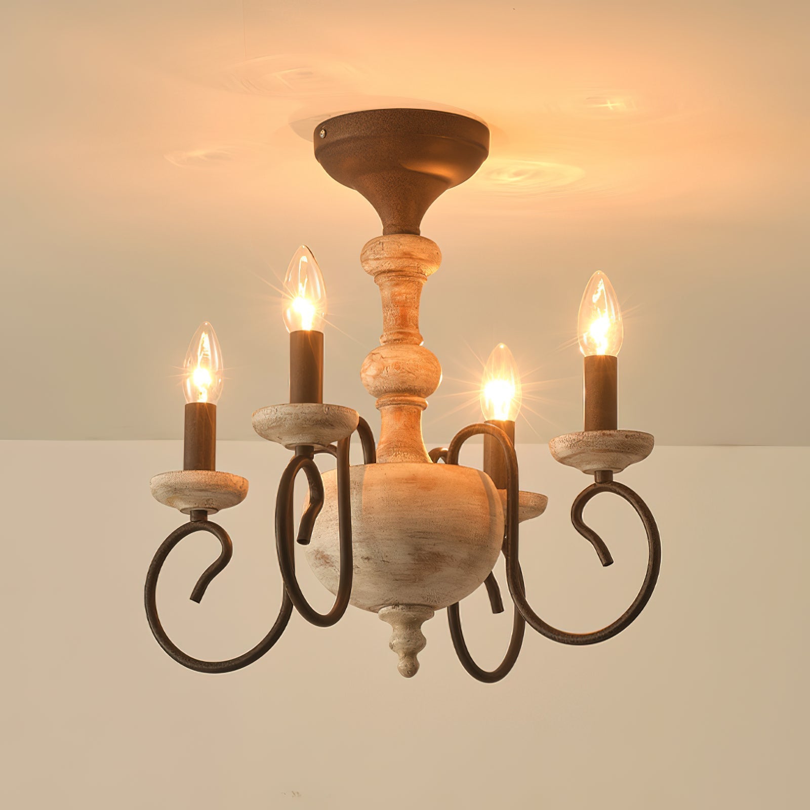 Myst Vintage Traditional Wooden Metal Semi Flush Ceiling Light - Lamp Copper