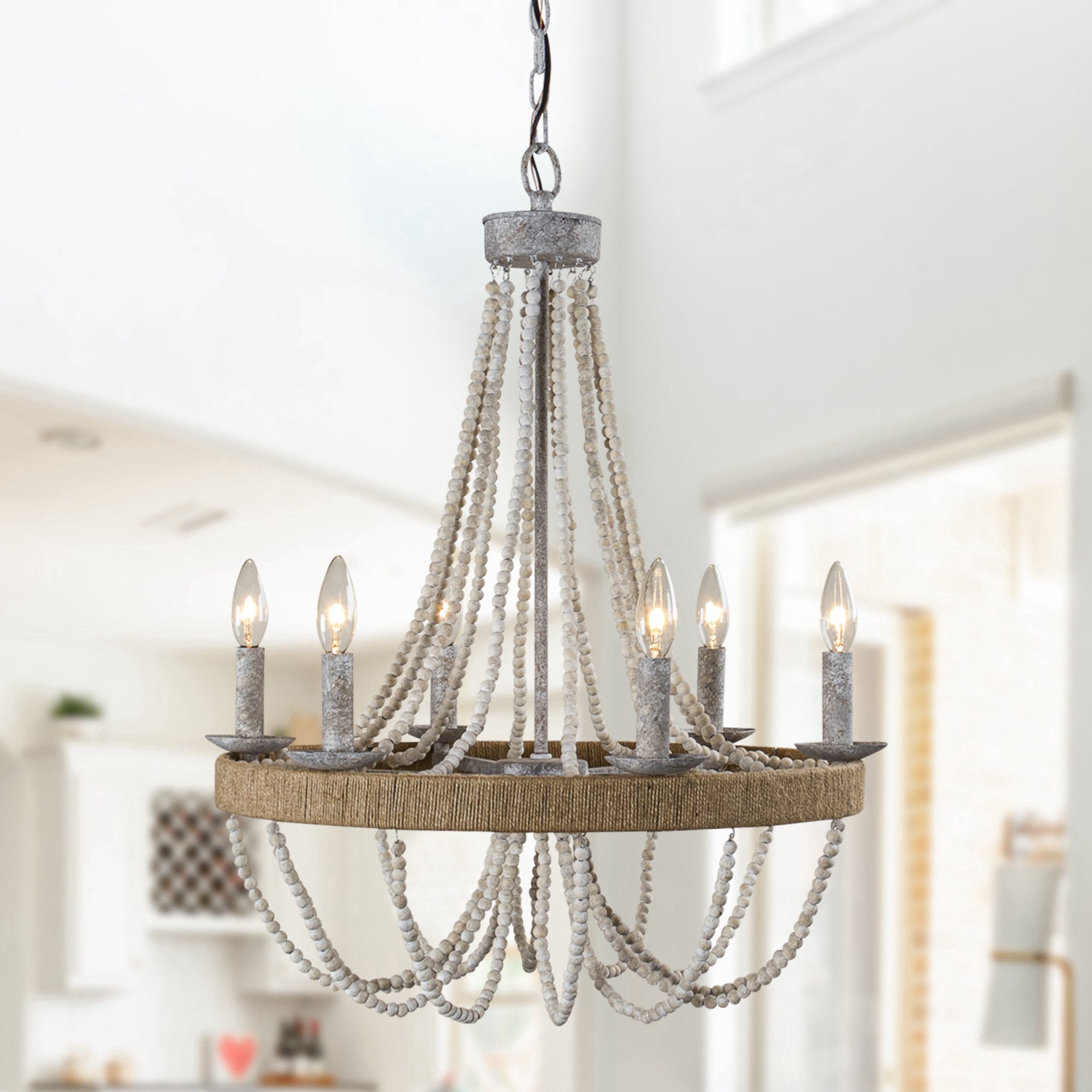 Rise Vintage Traditional Wooden Metal Chandelier - Lamp Copper
