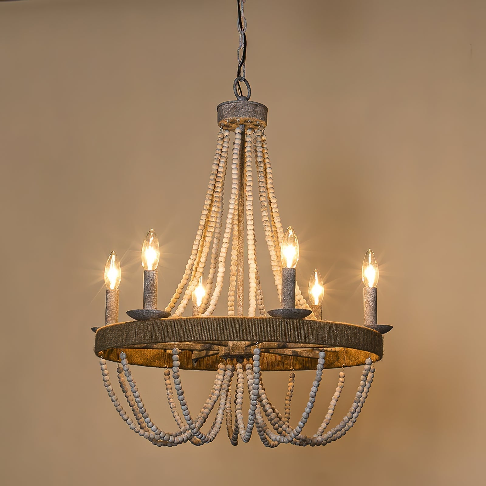 Rise Vintage Traditional Wooden Metal Chandelier - Lamp Copper