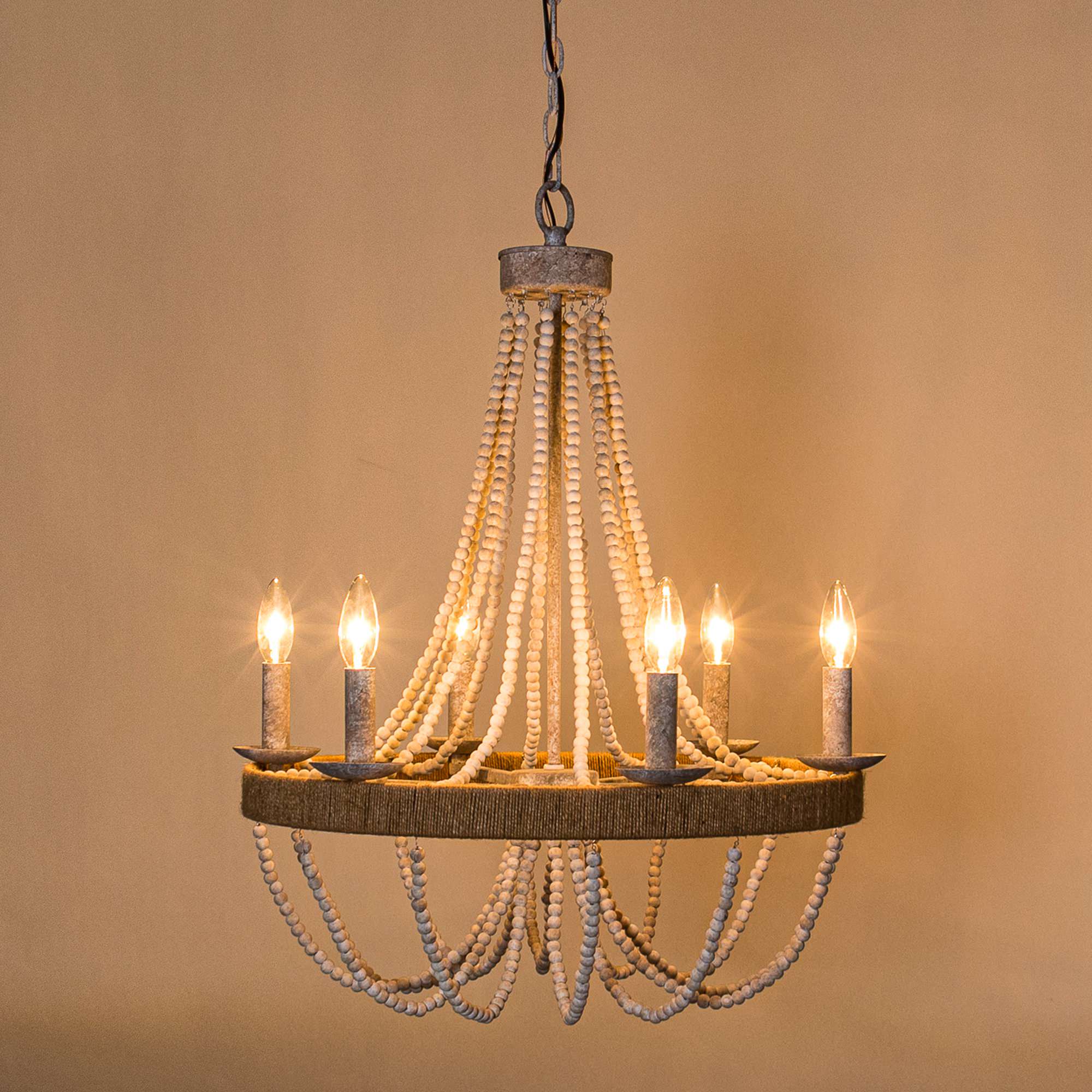 Rise Vintage Traditional Wooden Metal Chandelier - Lamp Copper