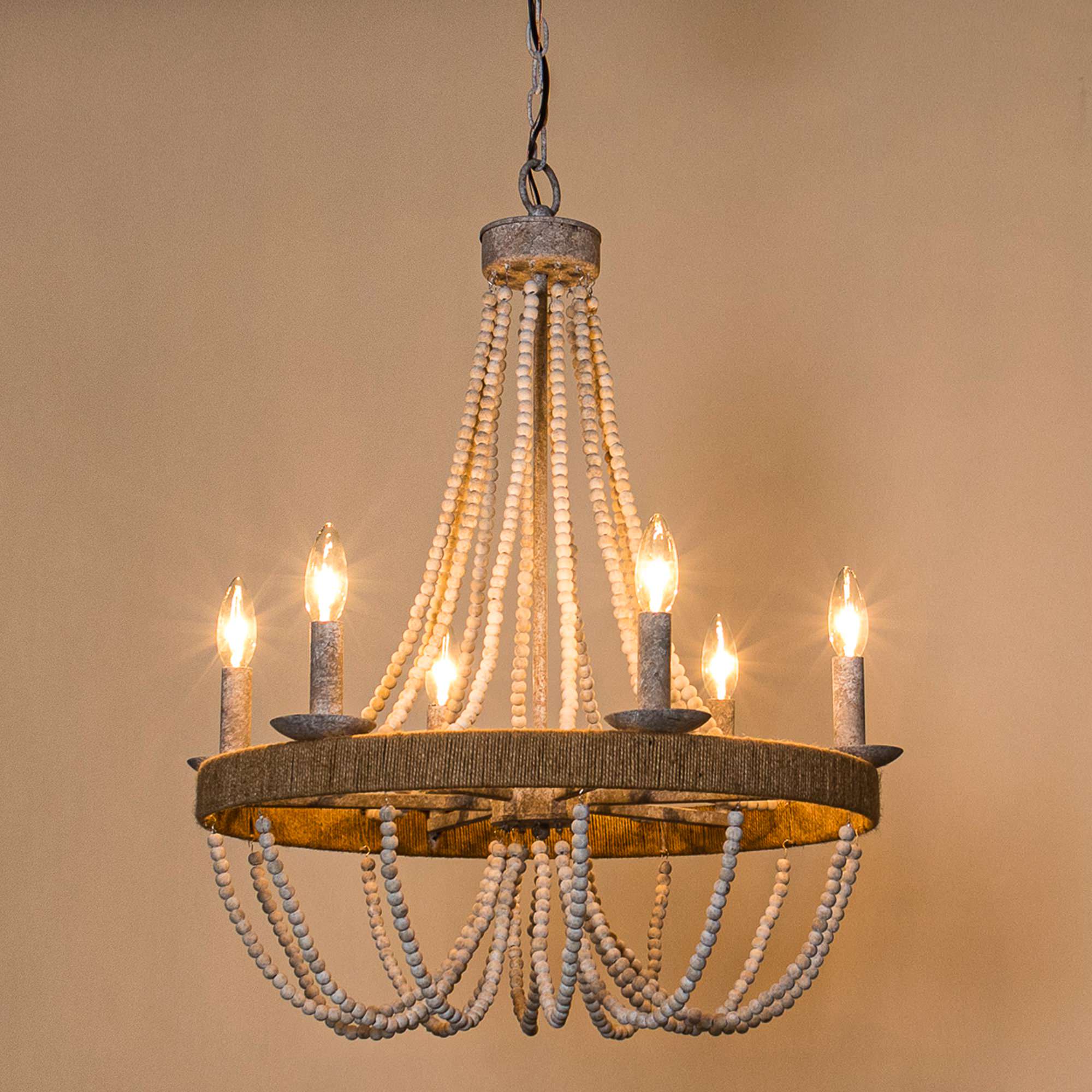 Rise Vintage Traditional Wooden Metal Chandelier - Lamp Copper