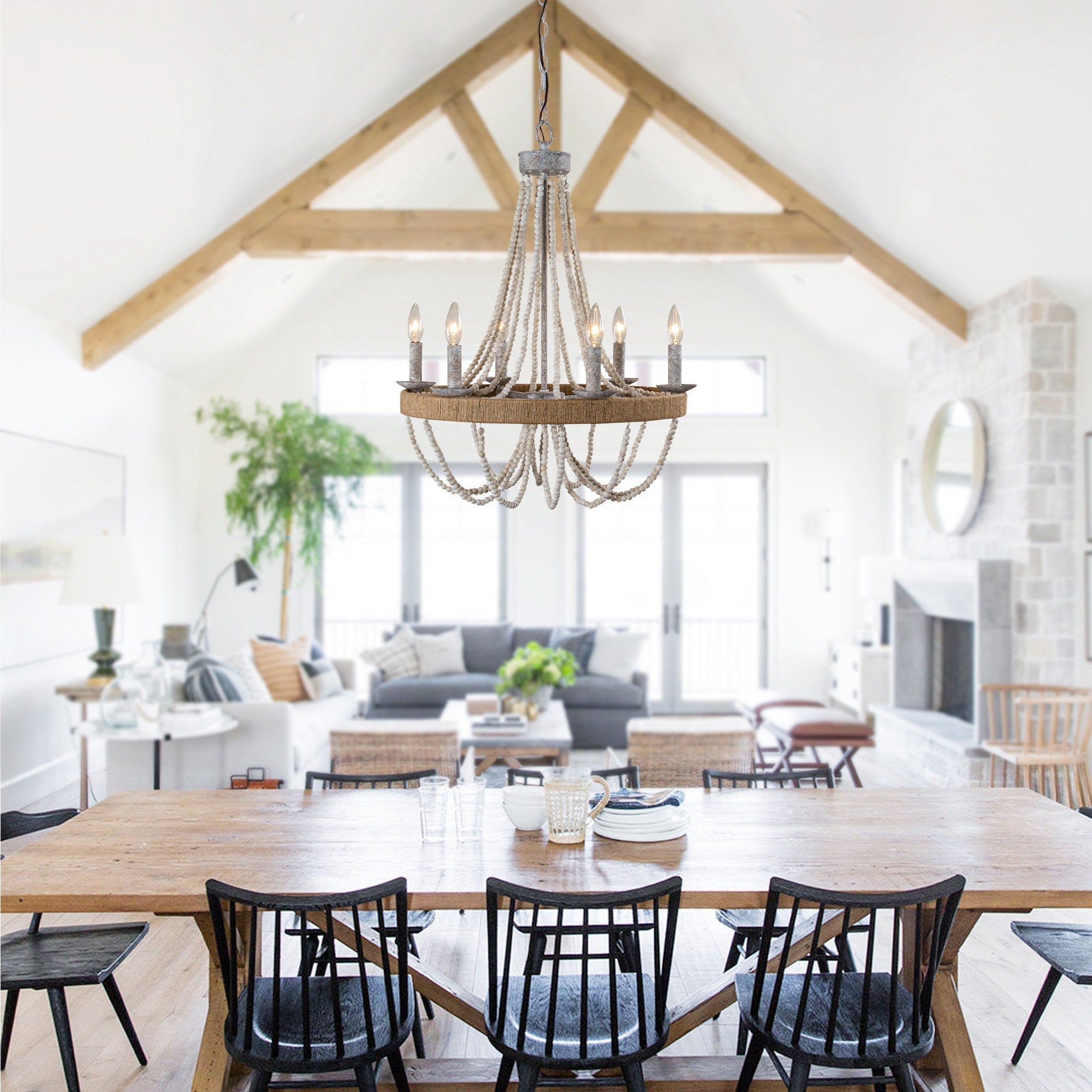 Rise Vintage Traditional Wooden Metal Chandelier - Lamp Copper