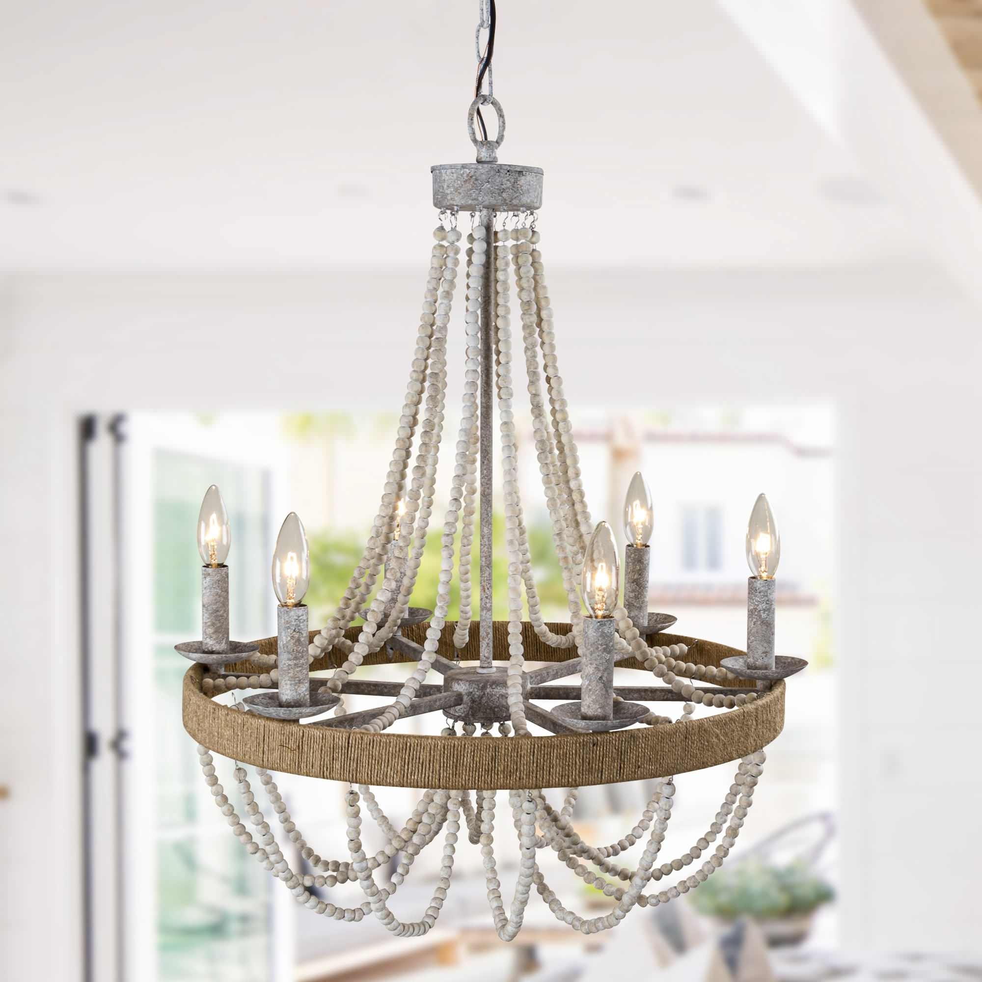 Rise Vintage Traditional Wooden Metal Chandelier - Lamp Copper