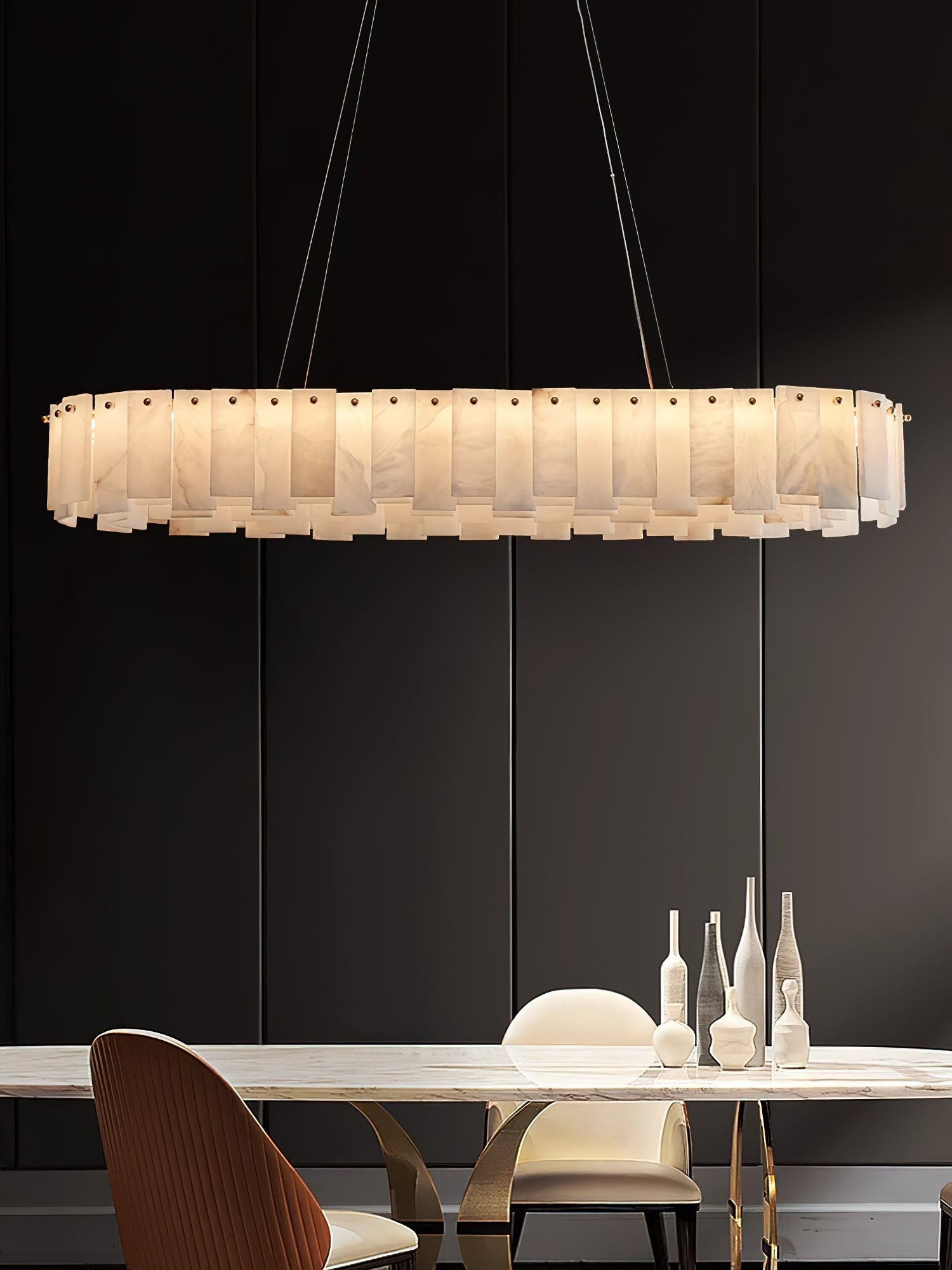 Aero Postmodern Luxury Round Brass Alabaster Chandelier - Lamp Copper