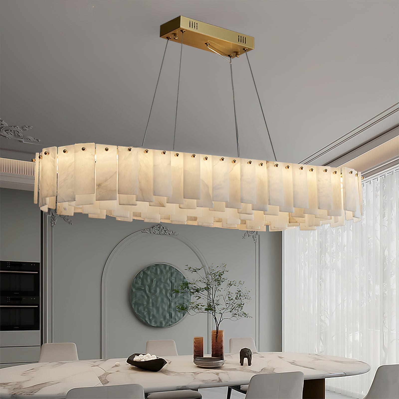 Aero Postmodern Luxury Round Brass Alabaster Chandelier - Lamp Copper