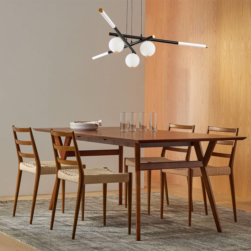 Chandelier Black White Rods and Globe Modern - Blowlighting