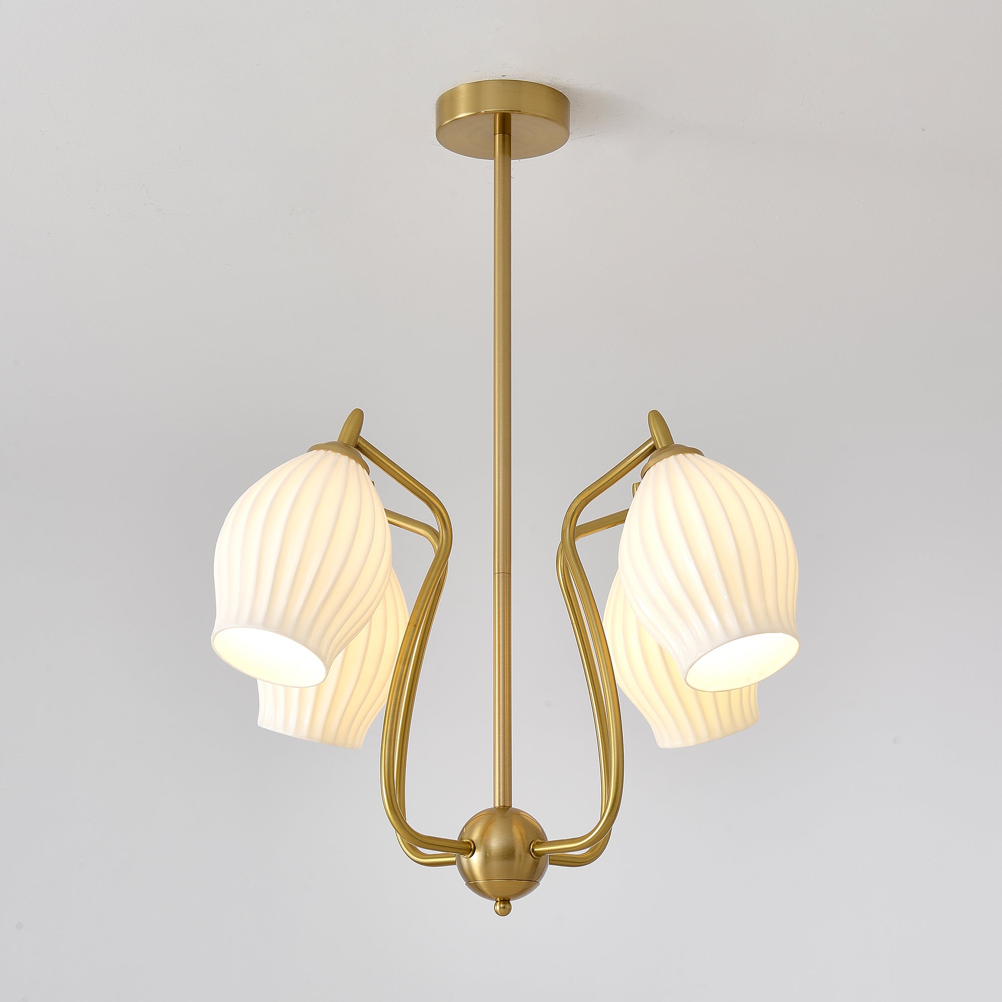 Lustra Chandelier Ceramic Ribbed Sculptural Glass Elegant - Letslighting