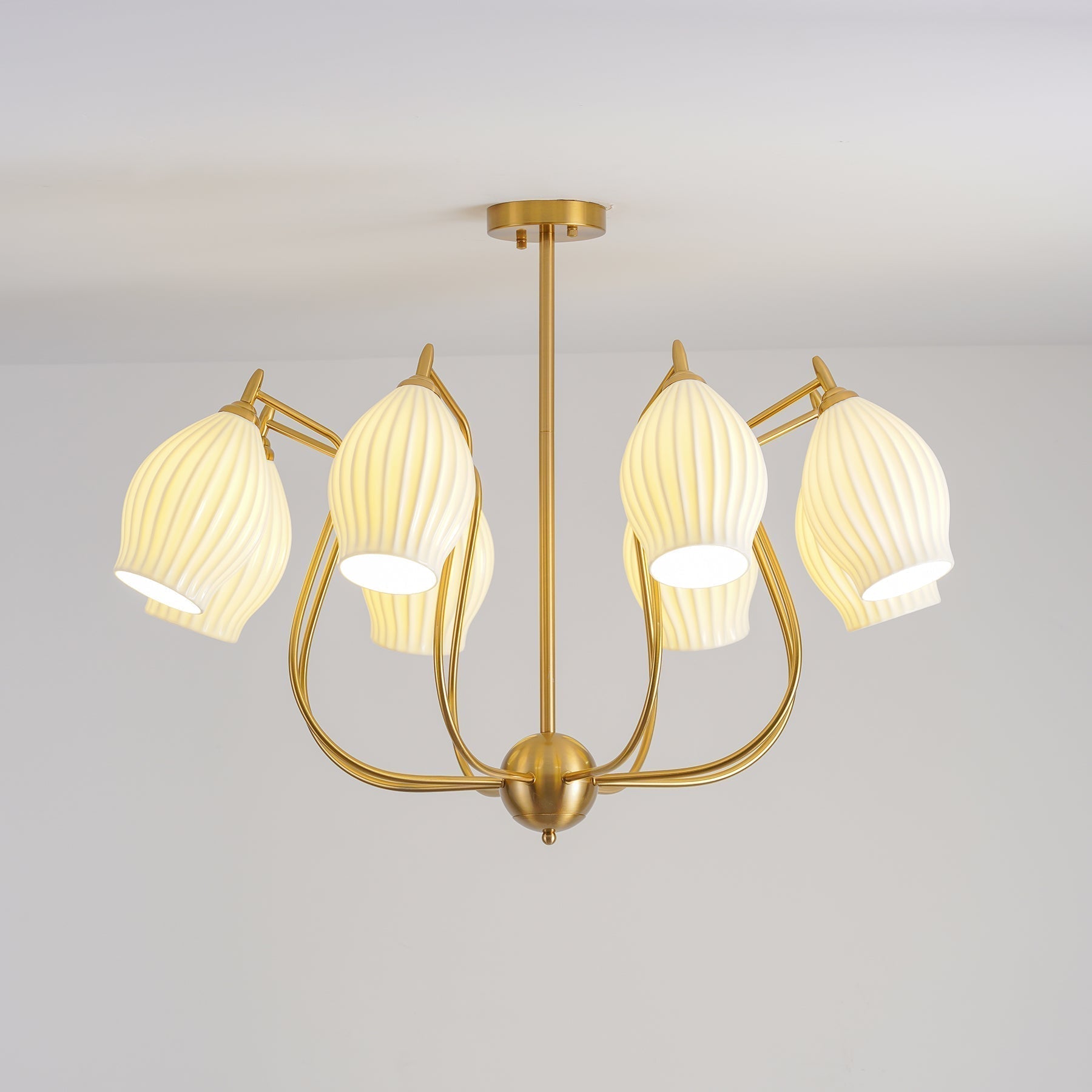 Lustra Chandelier Ceramic Ribbed Sculptural Glass Elegant - Letslighting