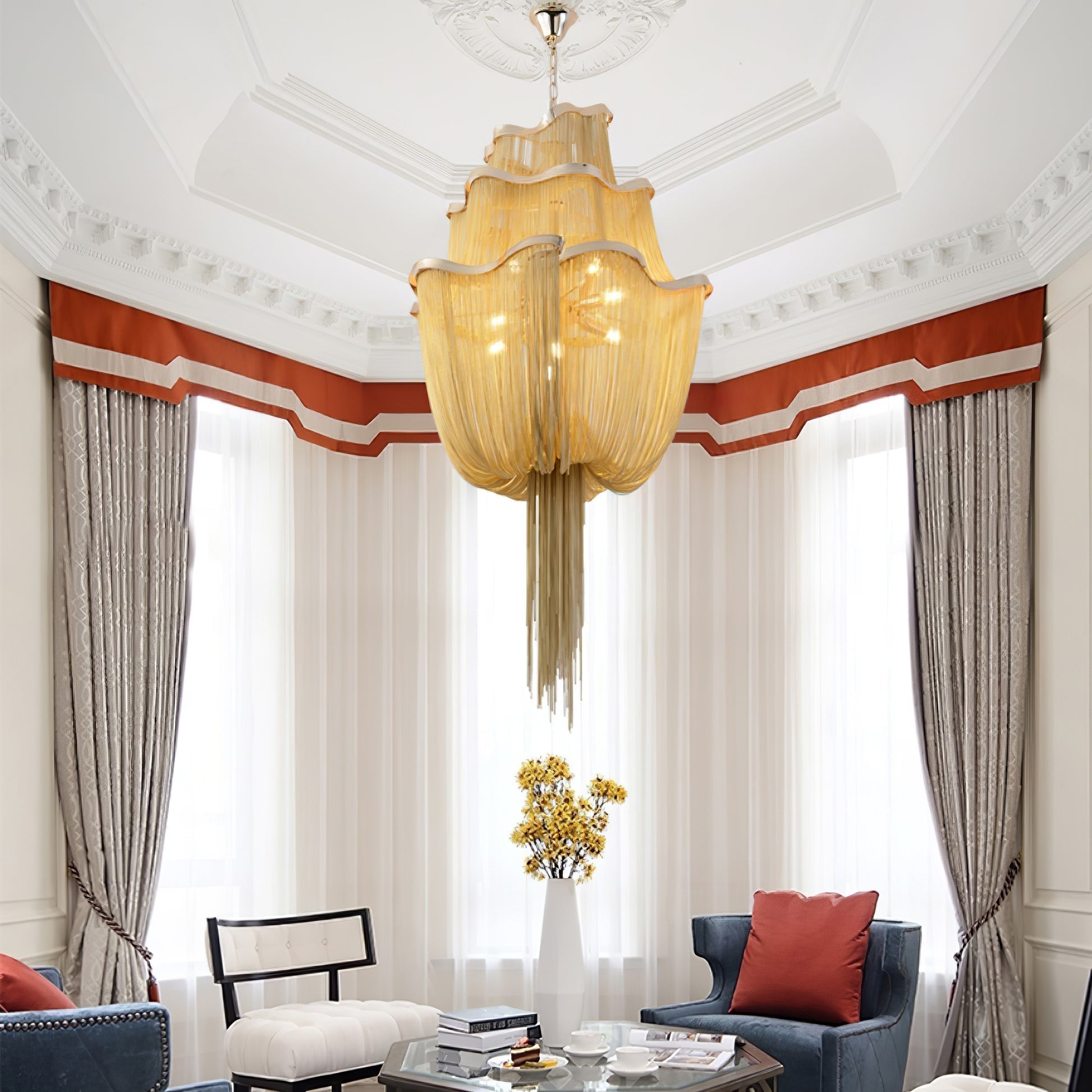 Lustra Chandelier en Chaînes d'Aluminium Nickel Scintillant - Neutralighting