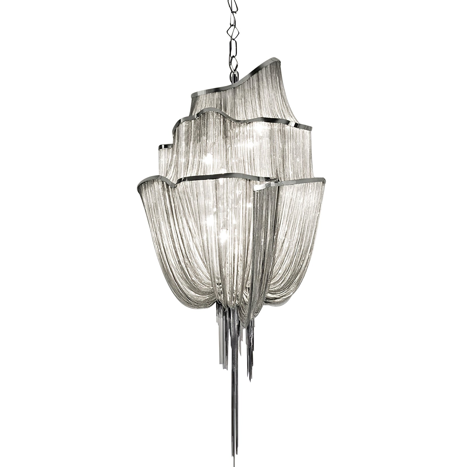 Lustra Chandelier en Chaînes d'Aluminium Nickel Scintillant - Neutralighting