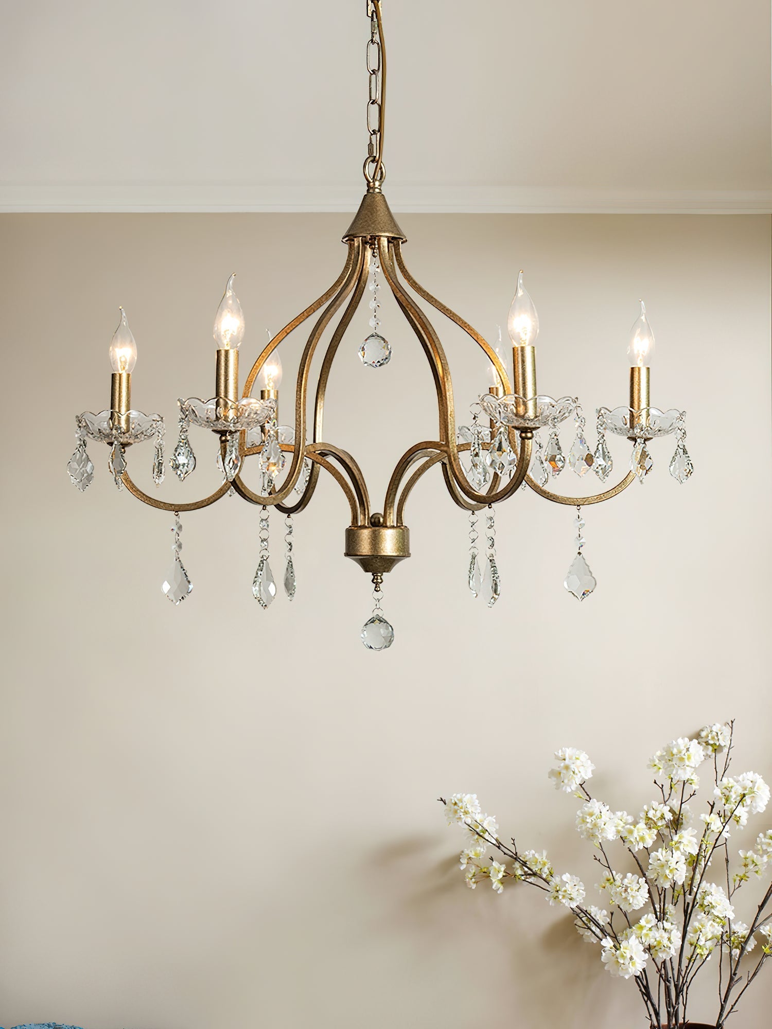 Breathe Luxury Vintage Brass Metal Crystal Chandelier - Lamp Copper