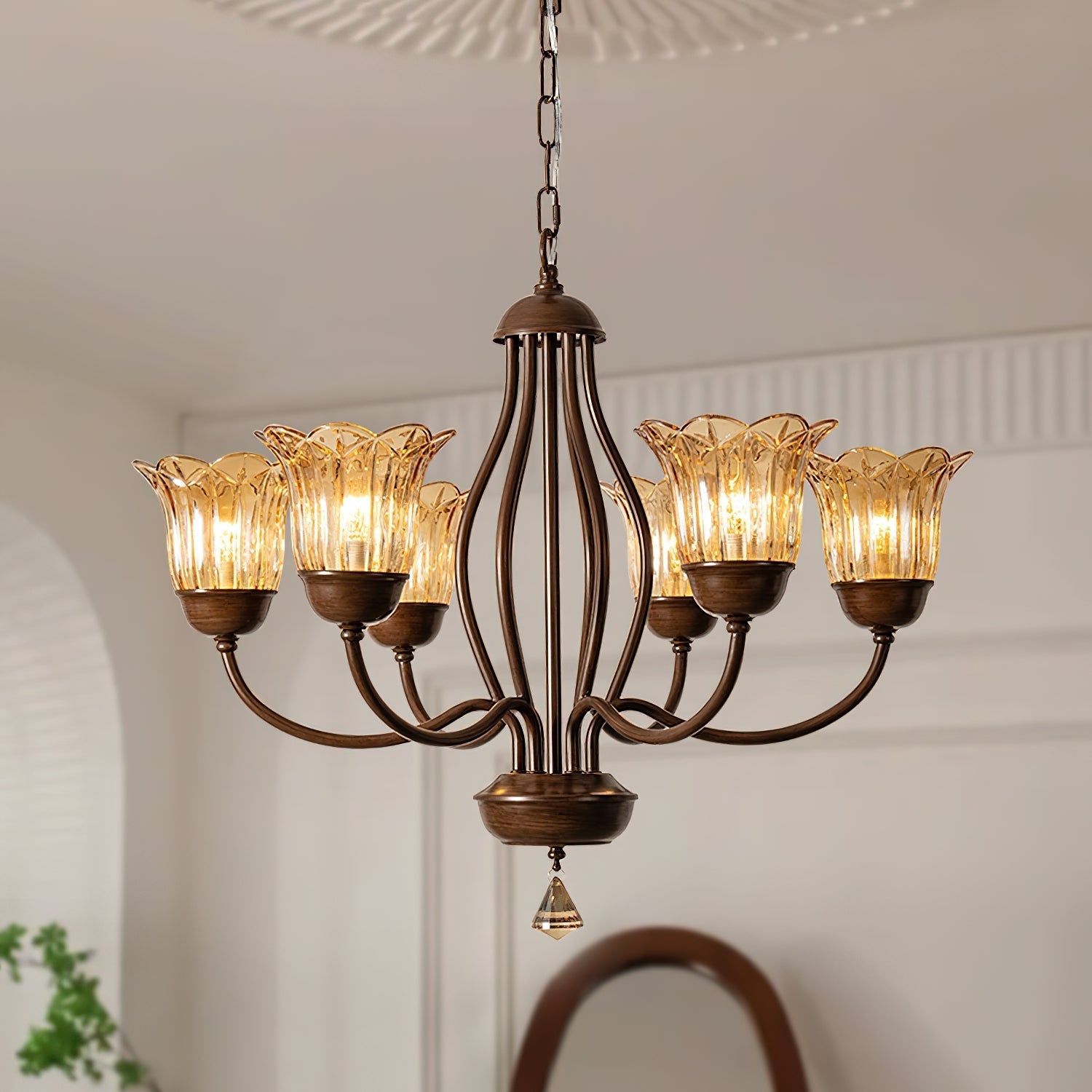 Brume Lustre Vintage Industriel Métal Verre Ambre - Neutralighting