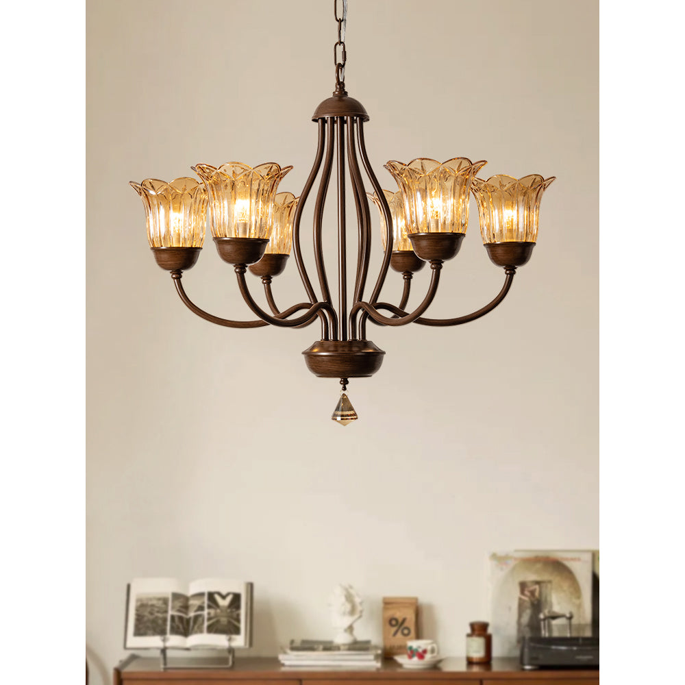 Brume Lustre Vintage Industriel Métal Verre Ambre - Neutralighting