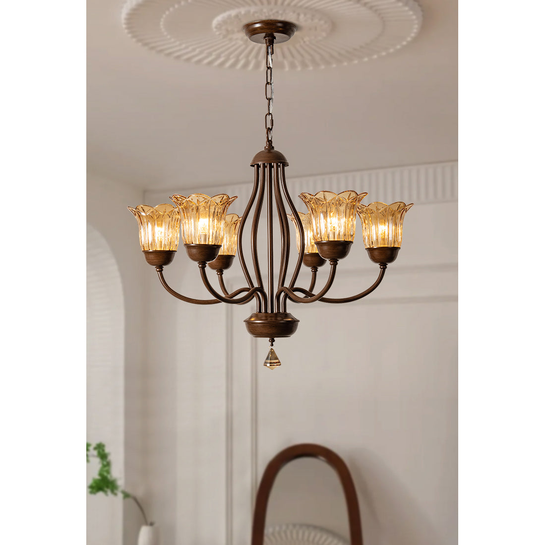 Brume Lustre Vintage Industriel Métal Verre Ambre - Neutralighting
