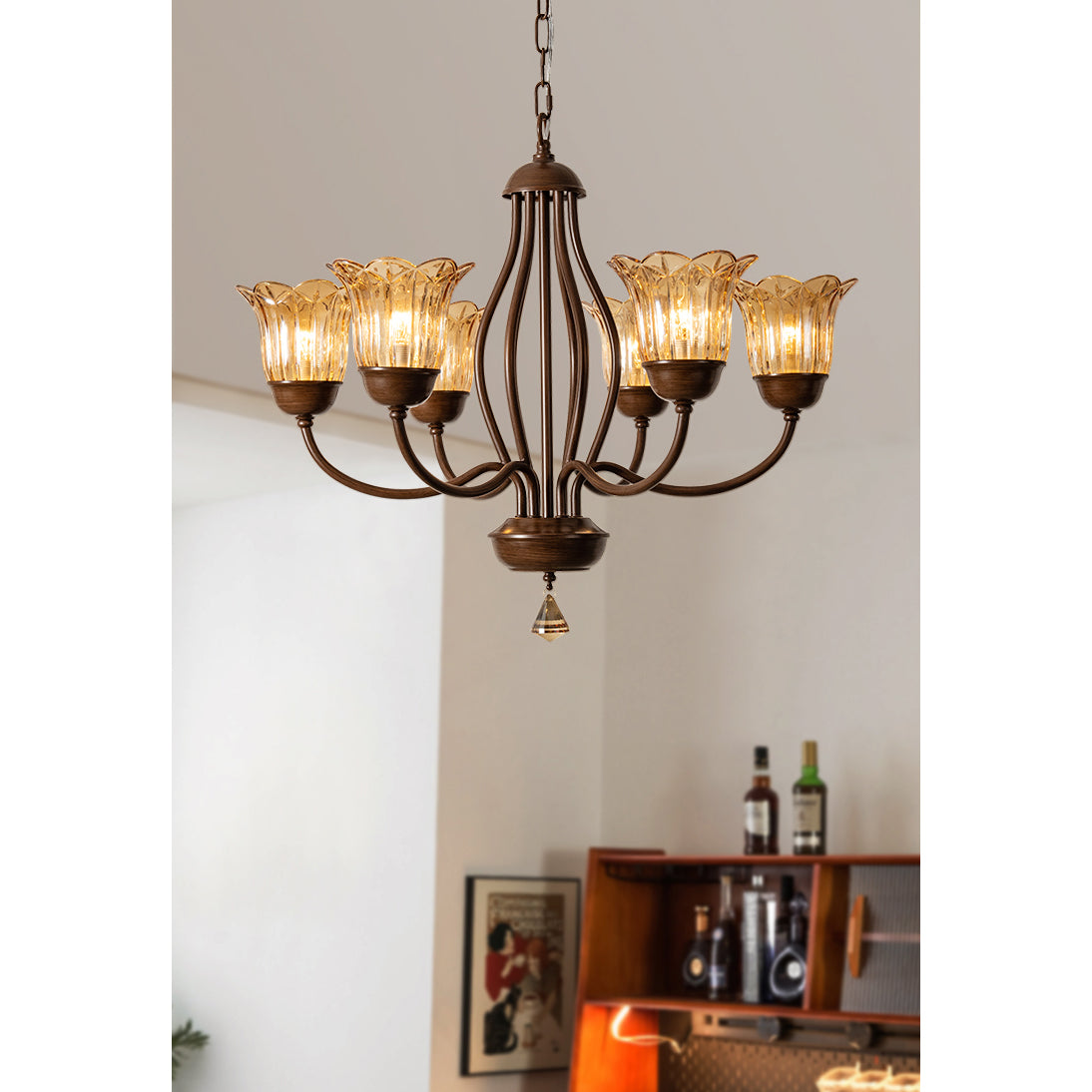 Brume Lustre Vintage Industriel Métal Verre Ambre - Neutralighting