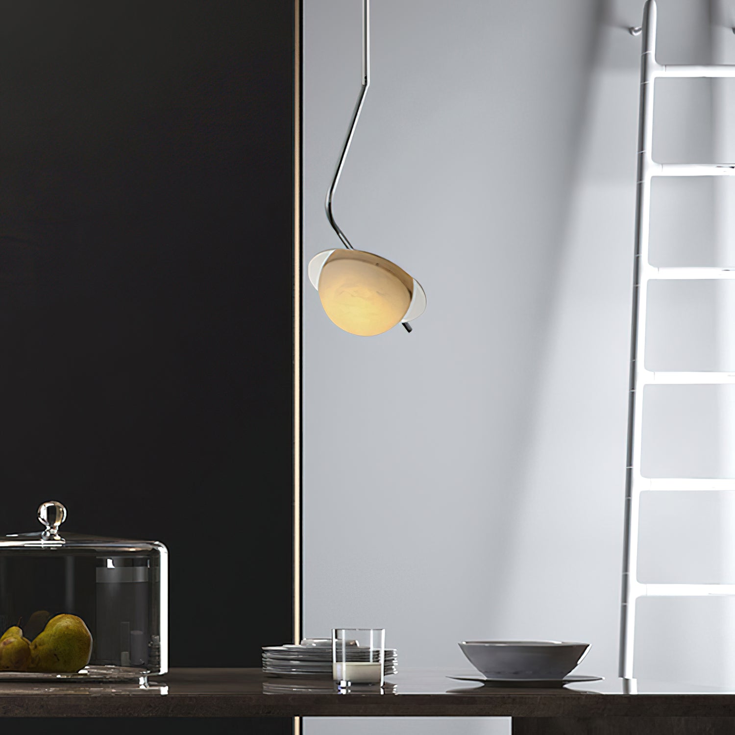 Ivvaros Lampe Suspension Chic Moderne Minimaliste Acier Inoxydable Alabastre - Neutralighting