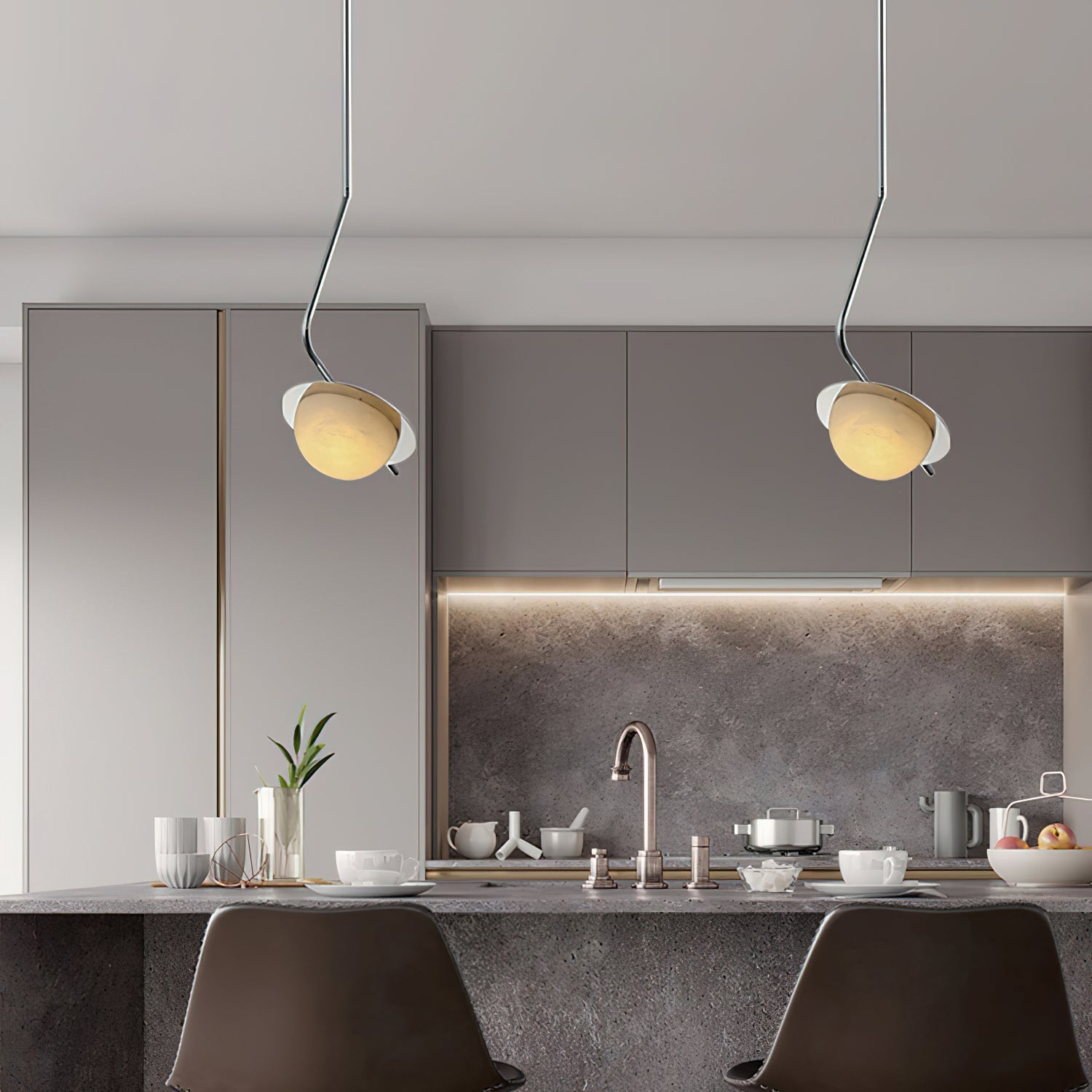 Ivvaros Lampe Suspension Chic Moderne Minimaliste Acier Inoxydable Alabastre - Neutralighting