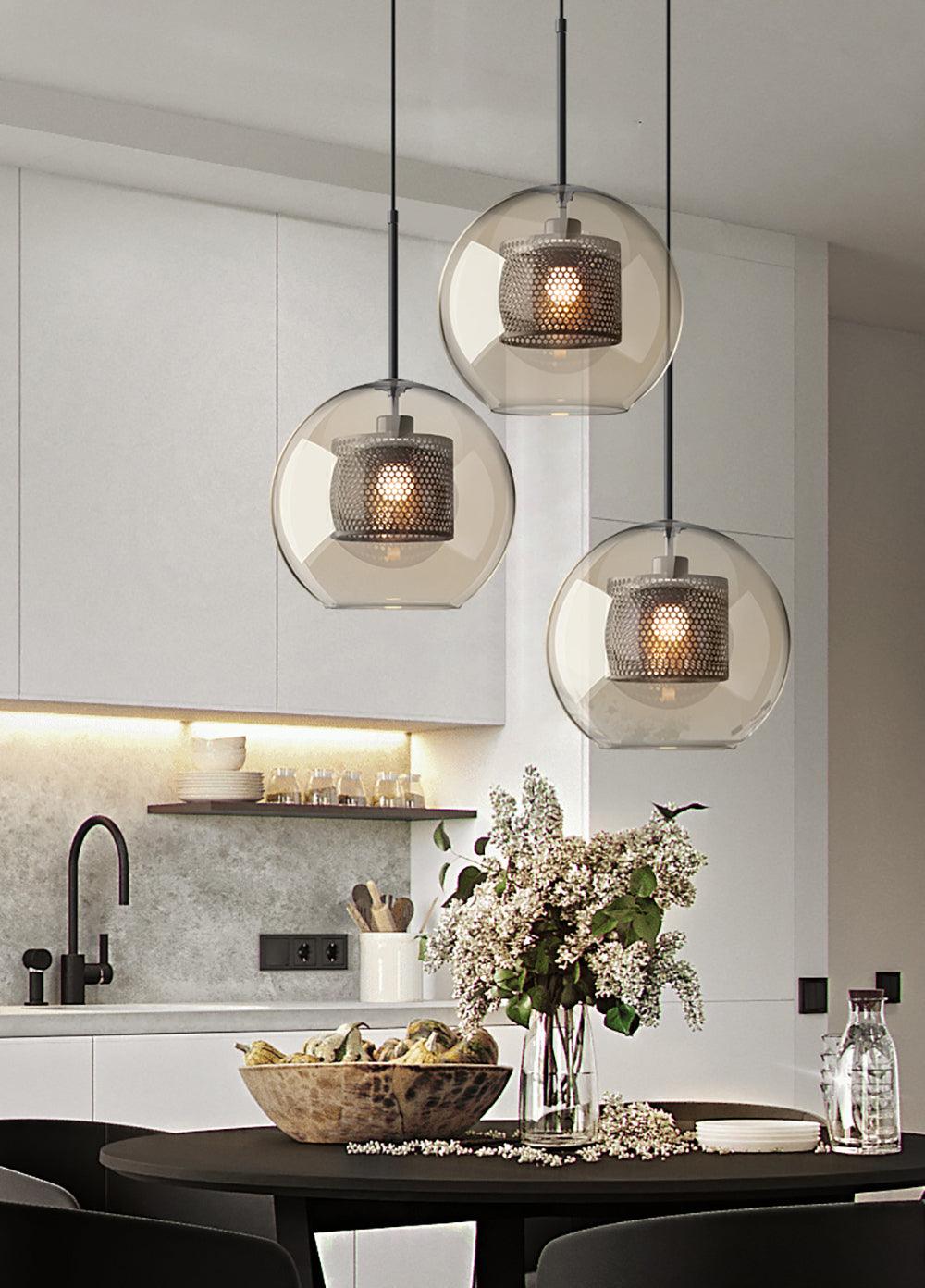 Lustra Lustre Suspendu En Verre Maillage Doré Pour Salle À Manger - Neutralighting