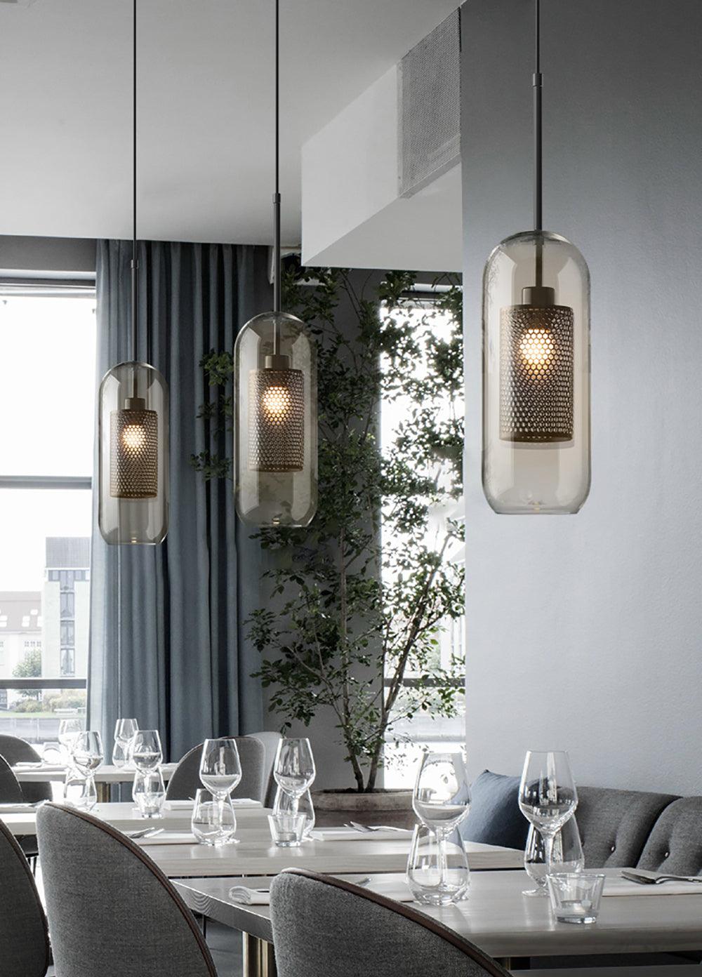 Lustra Lustre Suspendu En Verre Maillage Doré Pour Salle À Manger - Neutralighting