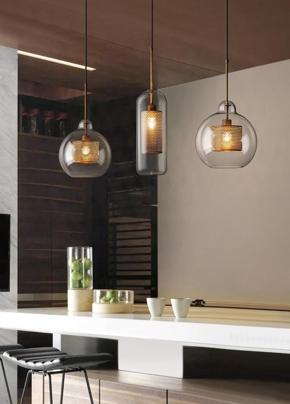 Lustra Lustre Suspendu En Verre Maillage Doré Pour Salle À Manger - Neutralighting