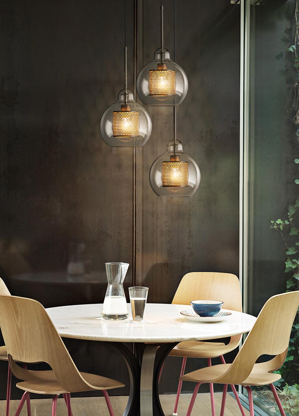 Lustra Lustre Suspendu En Verre Maillage Doré Pour Salle À Manger - Neutralighting