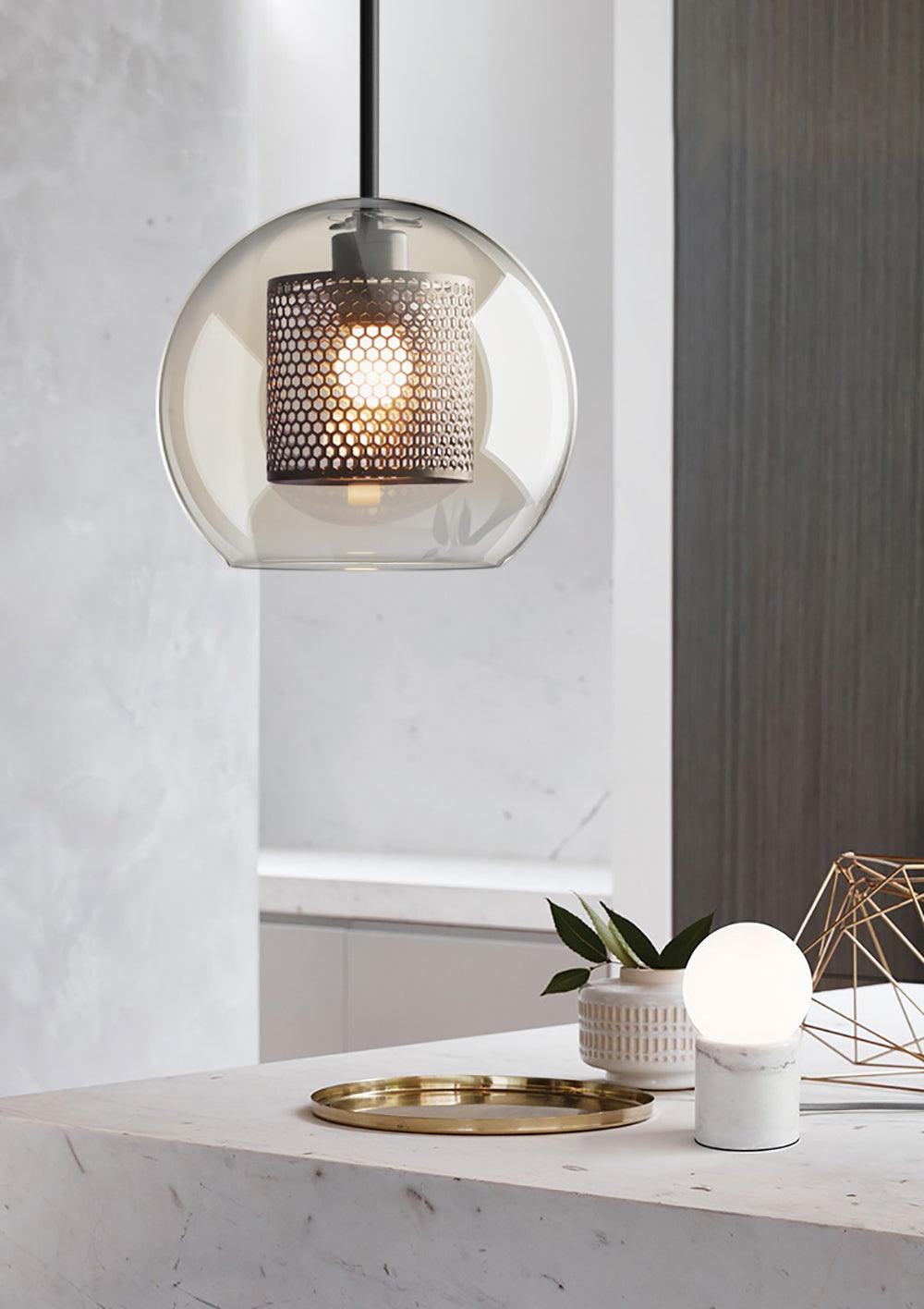 Lustra Lustre Suspendu En Verre Maillage Doré Pour Salle À Manger - Neutralighting