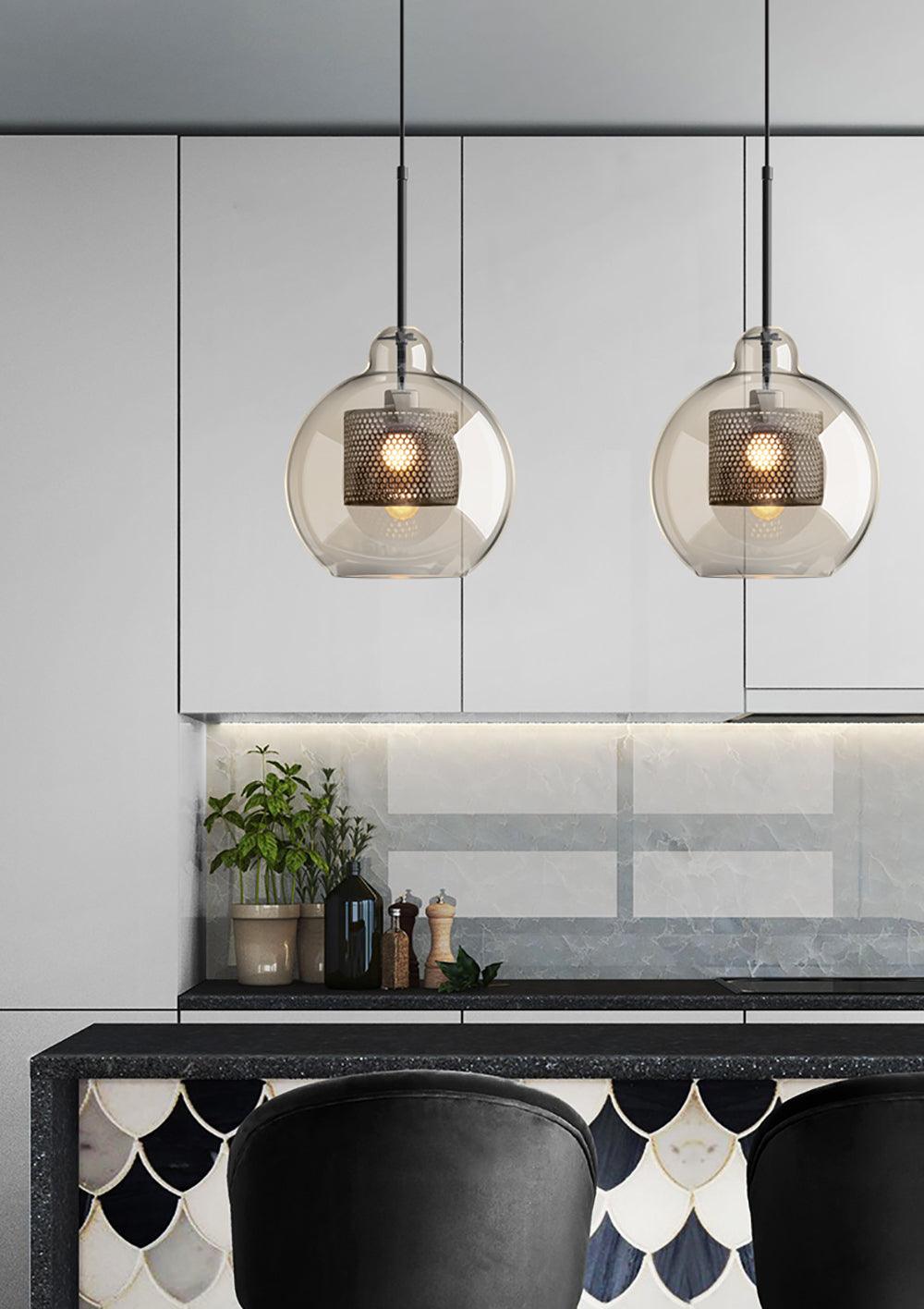 Lustra Lustre Suspendu En Verre Maillage Doré Pour Salle À Manger - Neutralighting