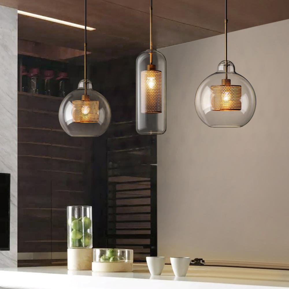 Lustra Lustre Suspendu En Verre Maillage Doré Pour Salle À Manger - Neutralighting