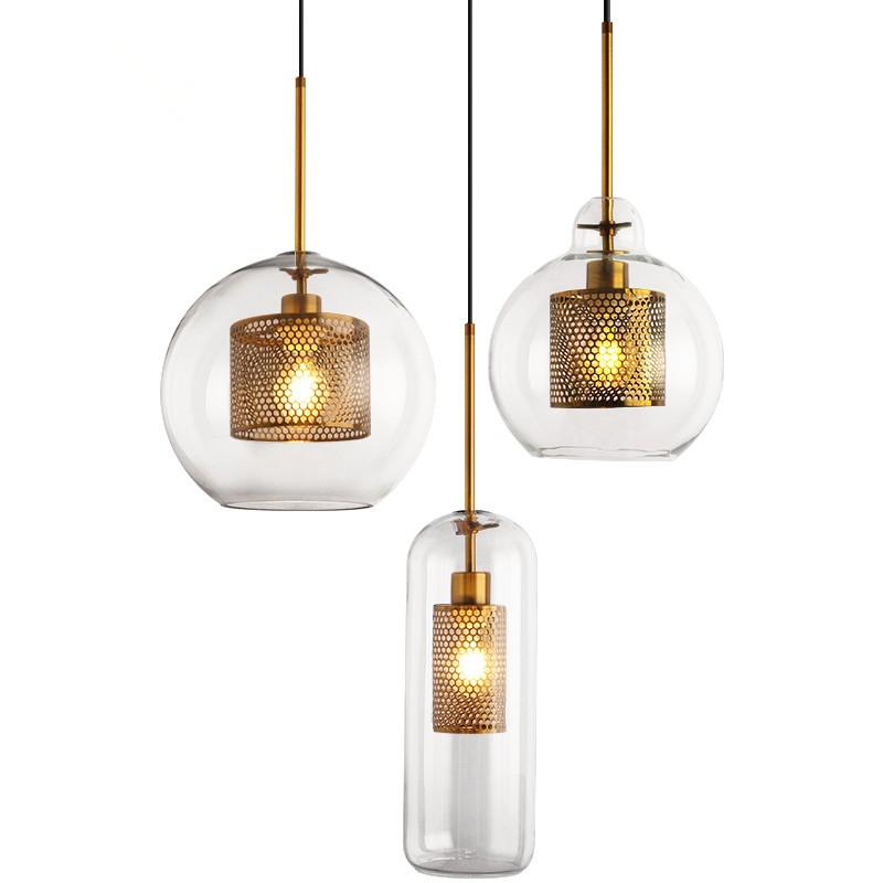 Lustra Lustre Suspendu En Verre Maillage Doré Pour Salle À Manger - Neutralighting