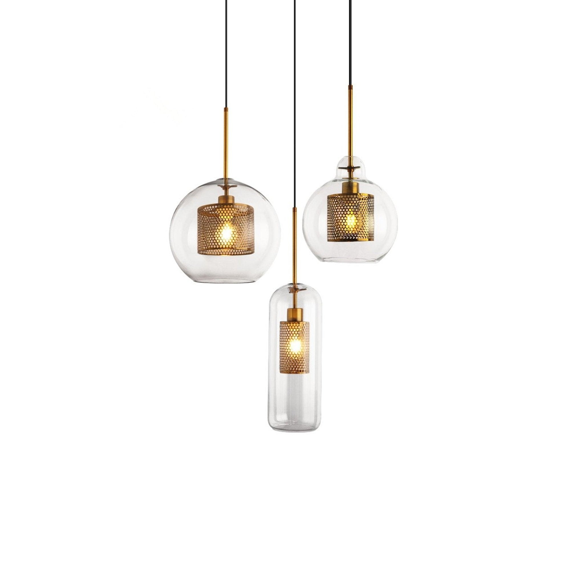 Lustra Lustre Suspendu En Verre Maillage Doré Pour Salle À Manger - Neutralighting