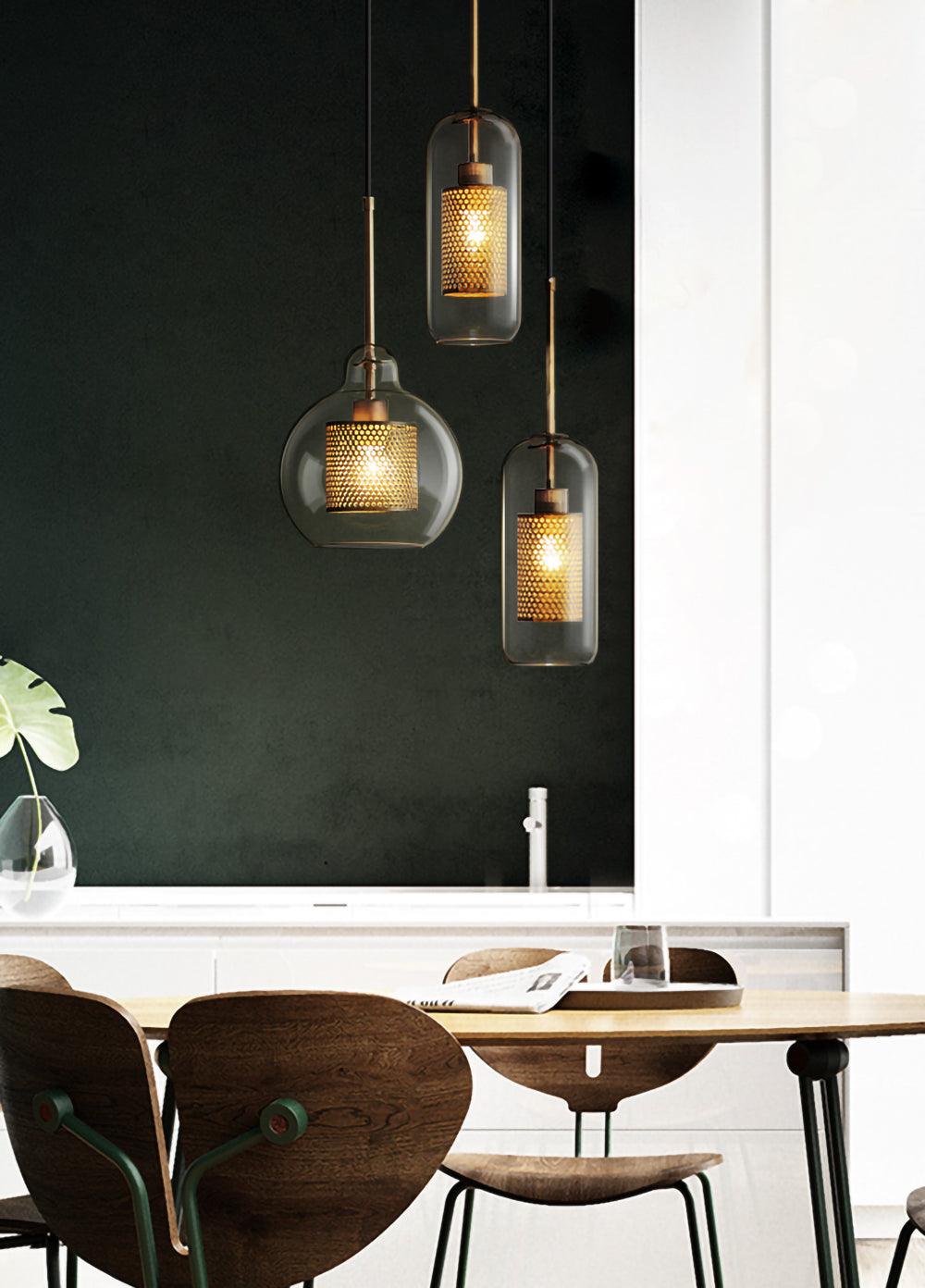 Lustra Lustre Suspendu En Verre Maillage Doré Pour Salle À Manger - Neutralighting