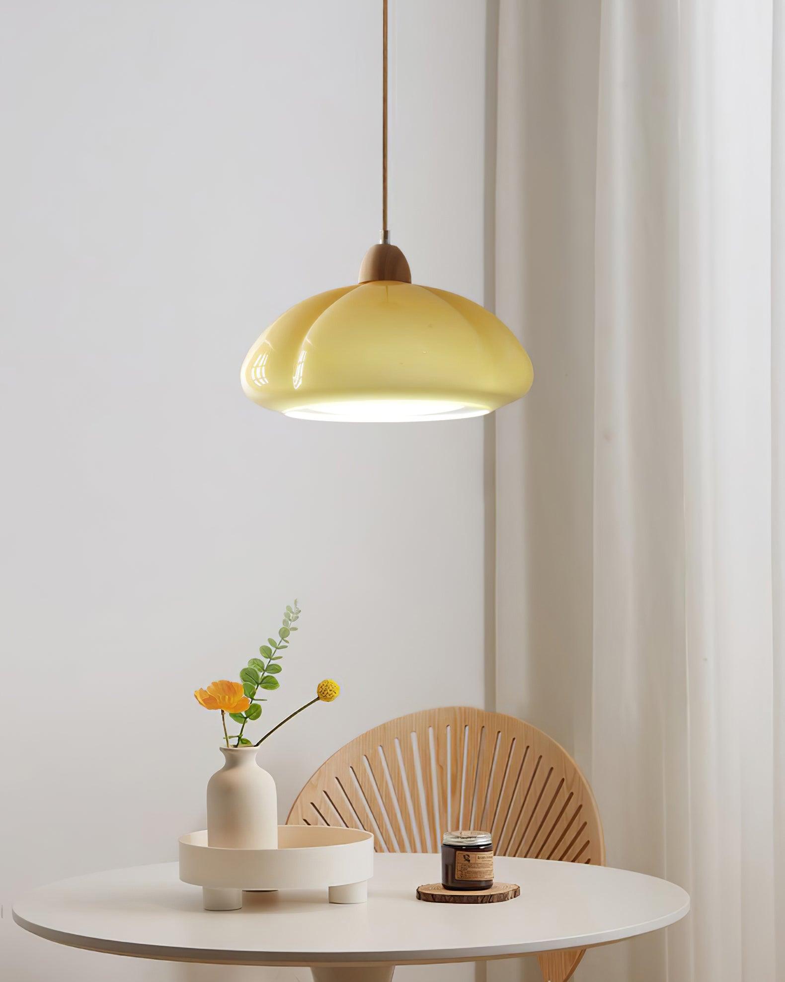 Pendant Lamp Rounded Glass Shade Wood Accent Playful Modern Touch - Letslighting