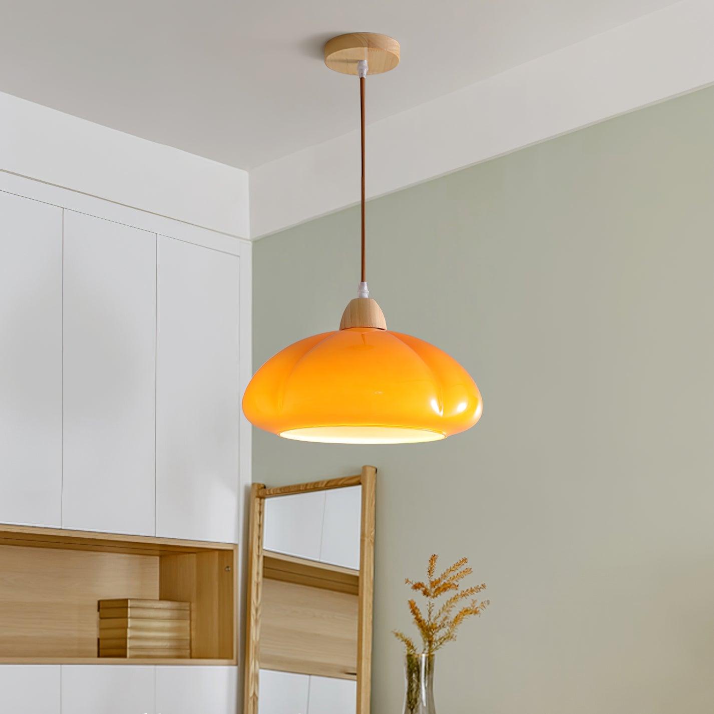 Pendant Lamp Rounded Glass Shade Wood Accent Playful Modern Touch - Letslighting