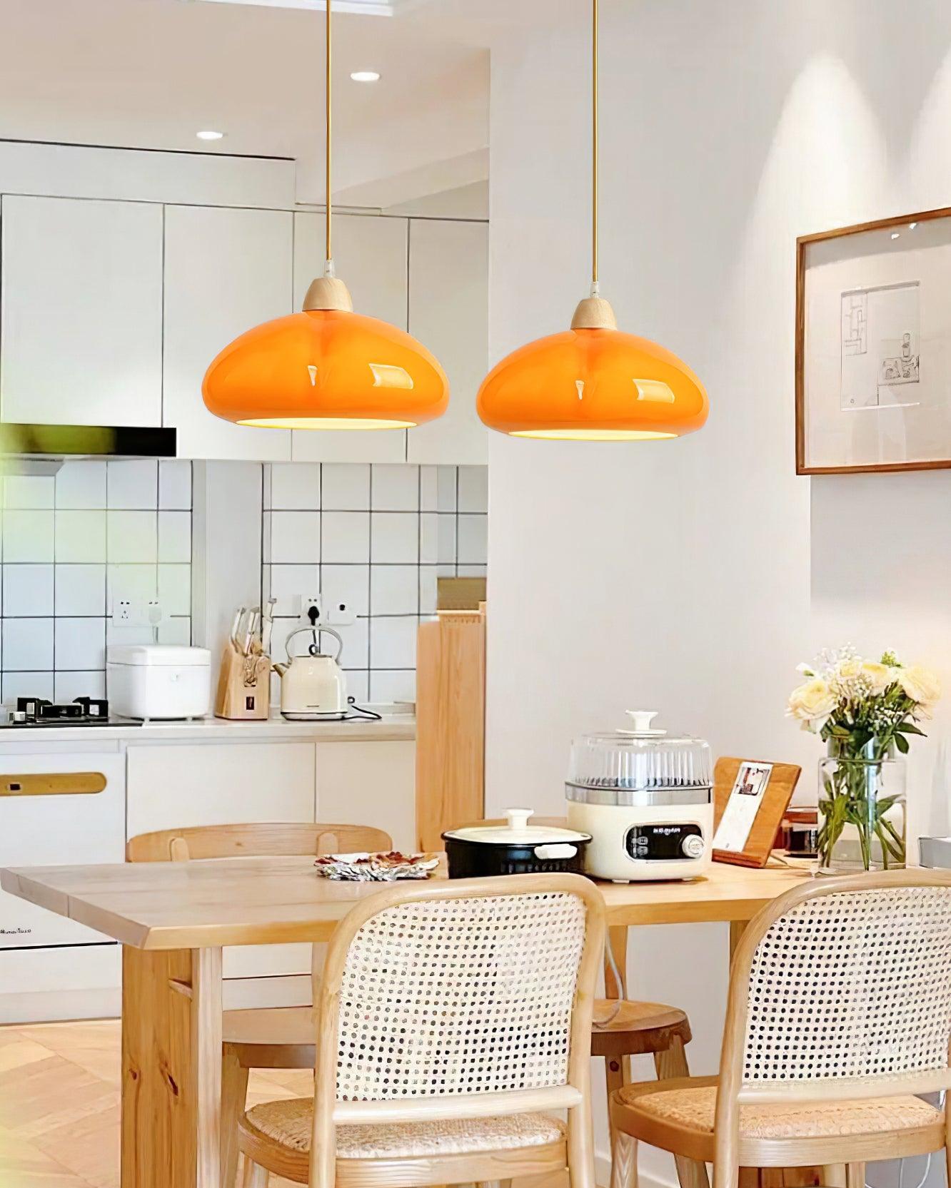 Pendant Lamp Rounded Glass Shade Wood Accent Playful Modern Touch - Letslighting