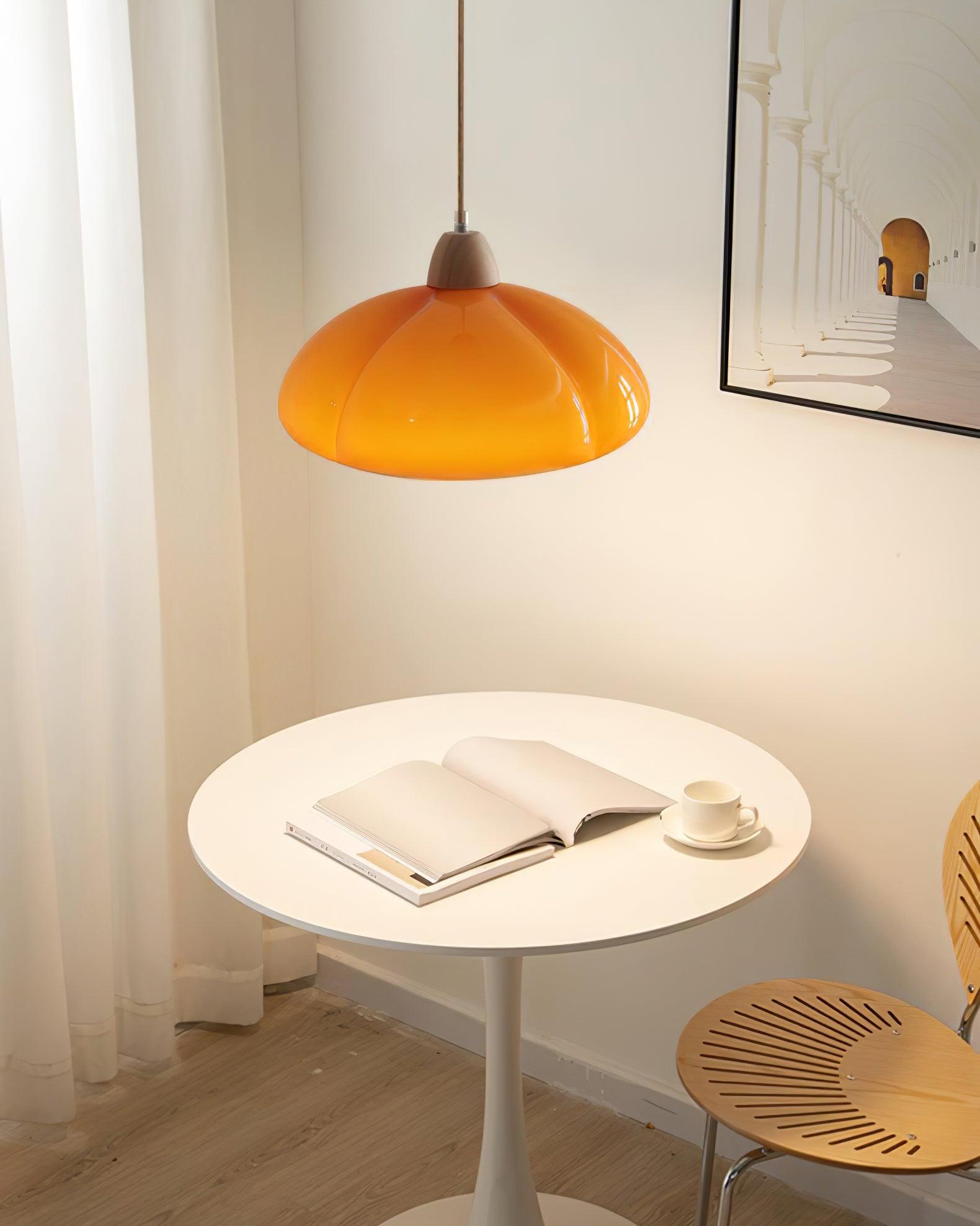 Pendant Lamp Rounded Glass Shade Wood Accent Playful Modern Touch - Letslighting