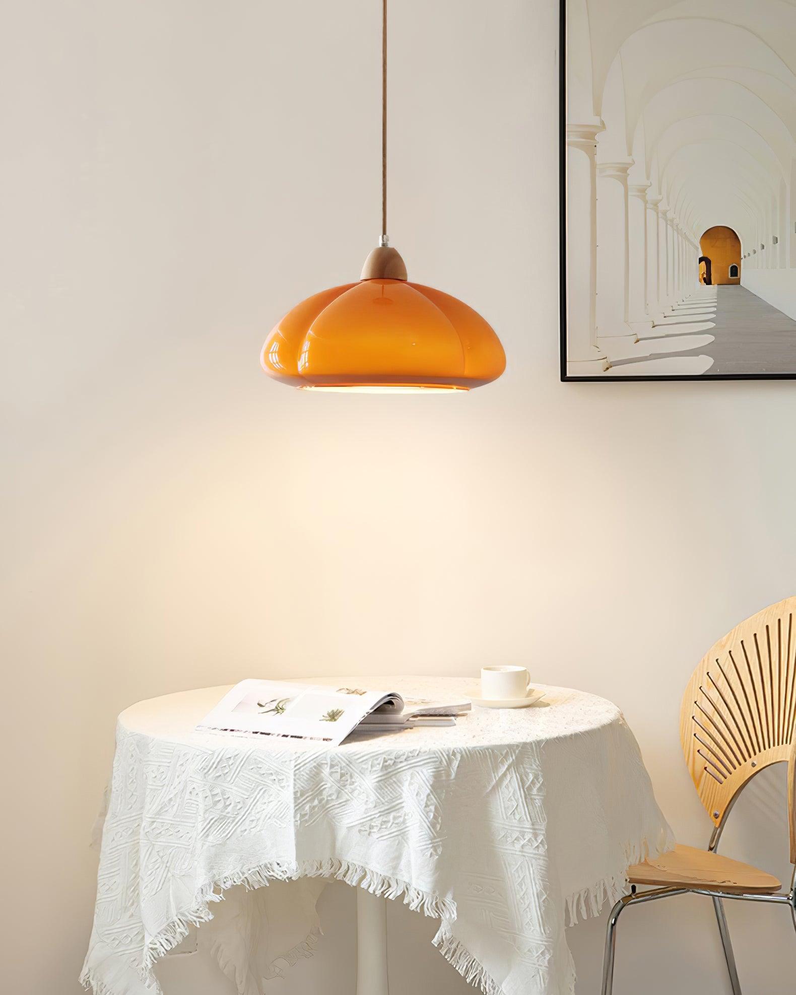Pendant Lamp Rounded Glass Shade Wood Accent Playful Modern Touch - Letslighting