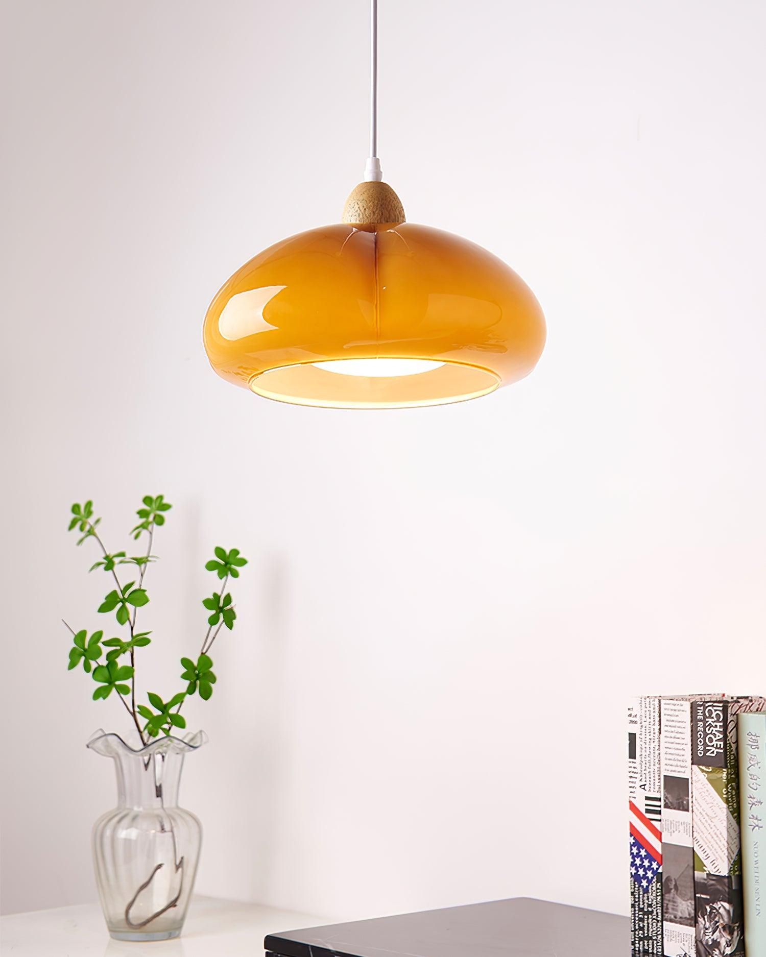 Pendant Lamp Rounded Glass Shade Wood Accent Playful Modern Touch - Letslighting