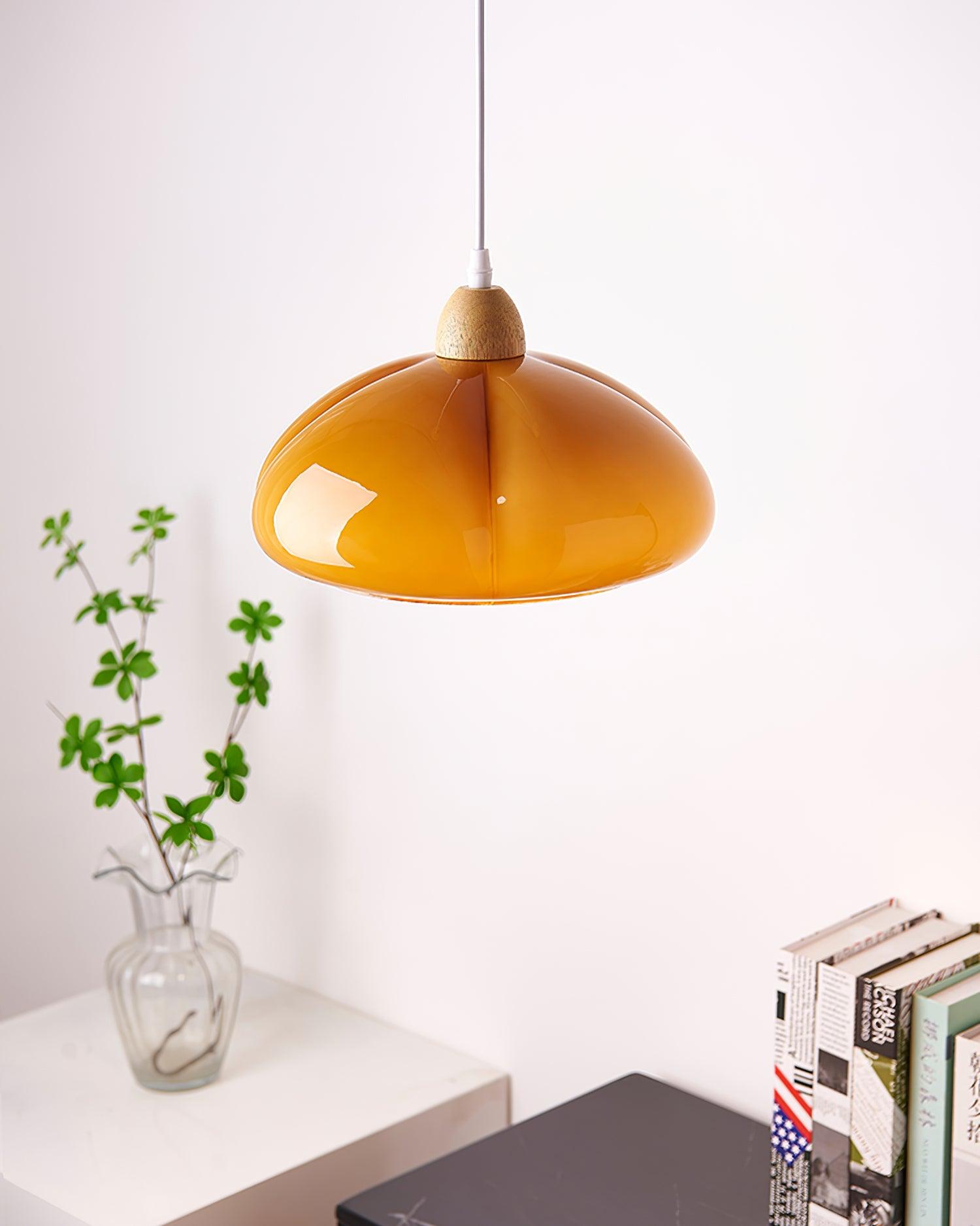 Pendant Lamp Rounded Glass Shade Wood Accent Playful Modern Touch - Letslighting