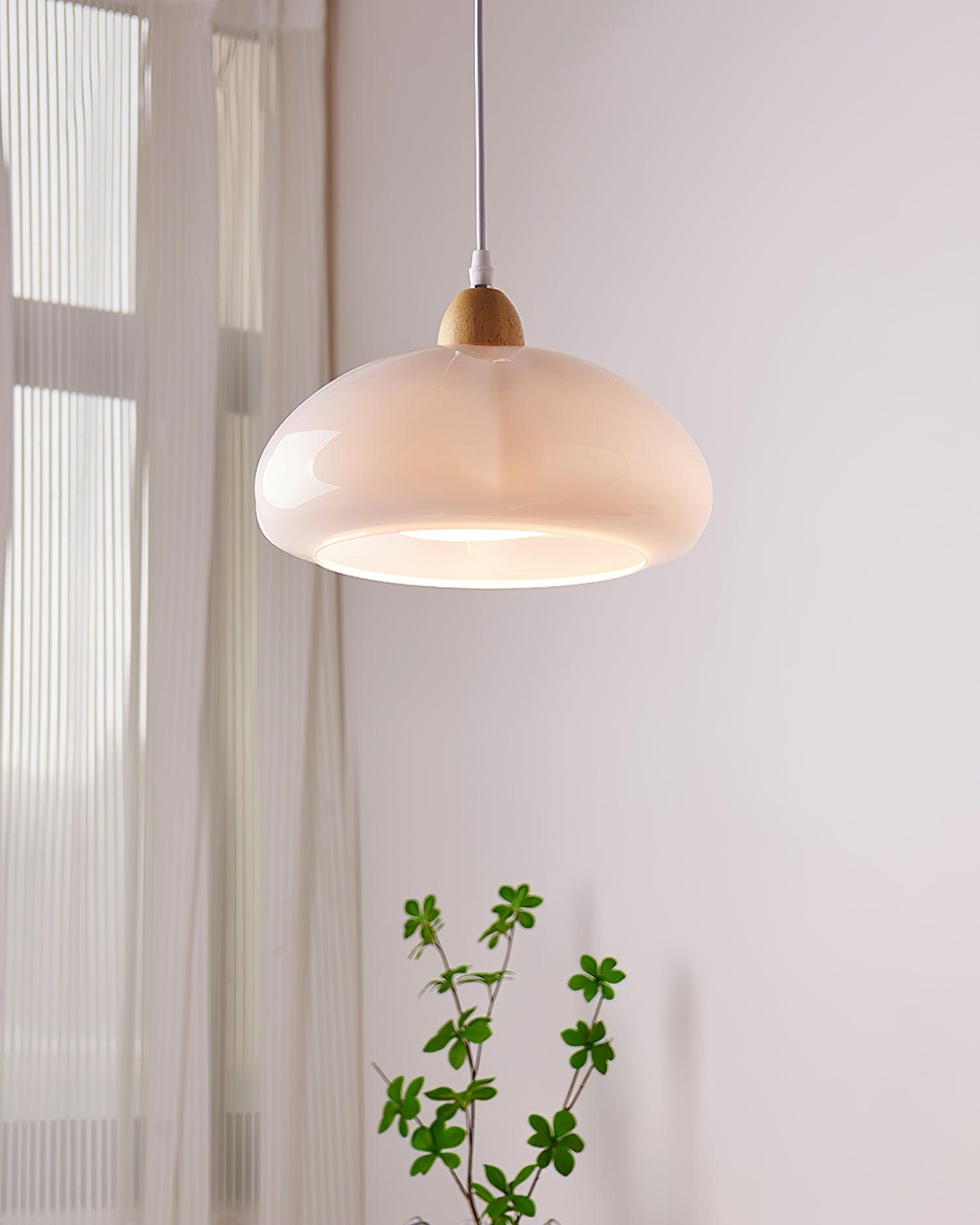 Pendant Lamp Rounded Glass Shade Wood Accent Playful Modern Touch - Letslighting