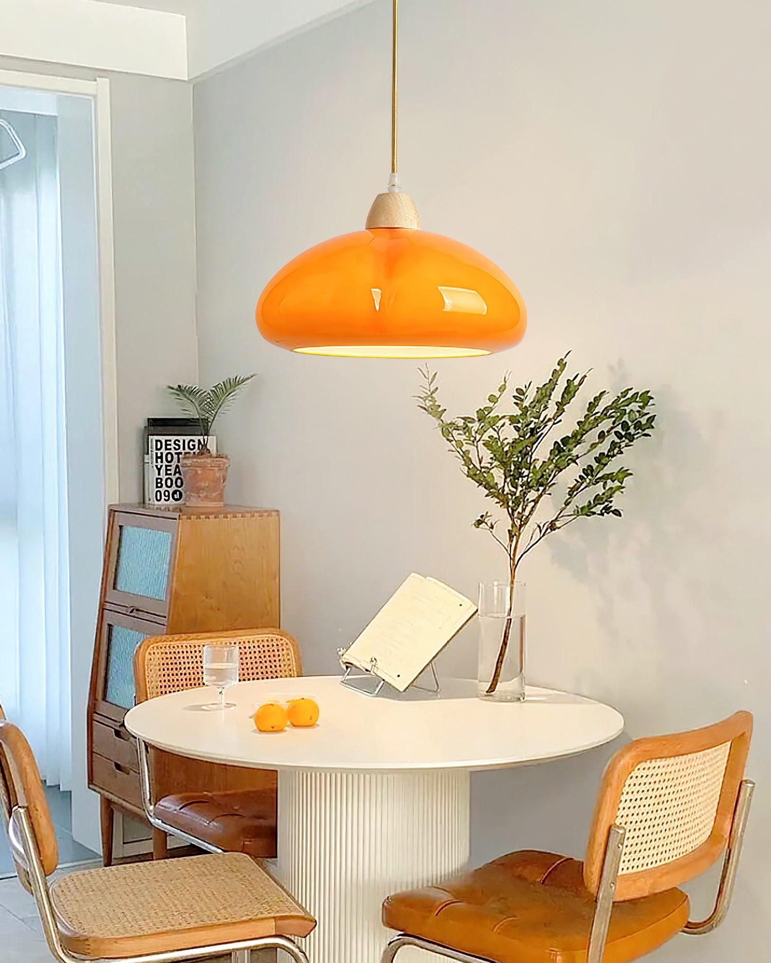 Pendant Lamp Rounded Glass Shade Wood Accent Playful Modern Touch - Letslighting