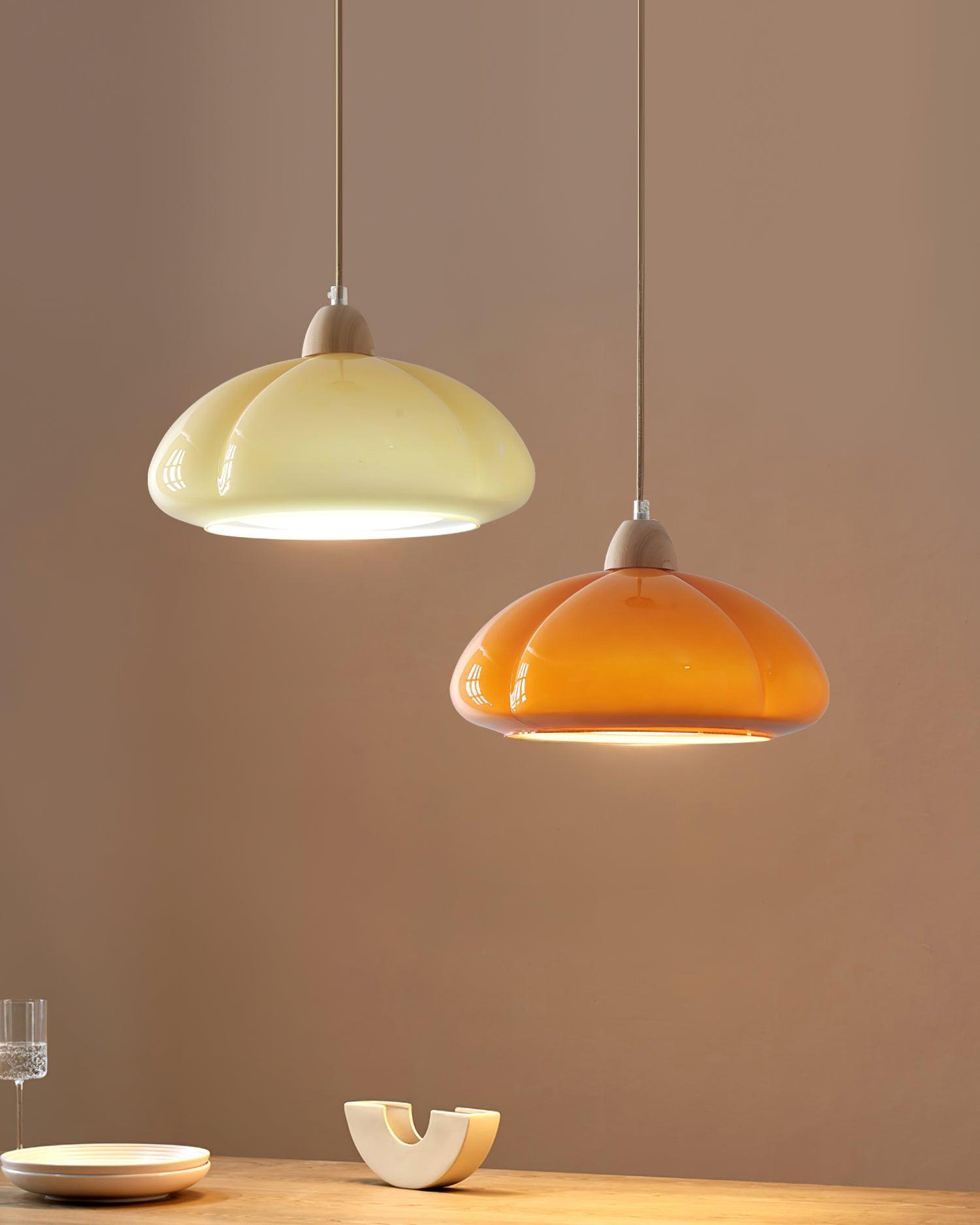 Pendant Lamp Rounded Glass Shade Wood Accent Playful Modern Touch - Letslighting