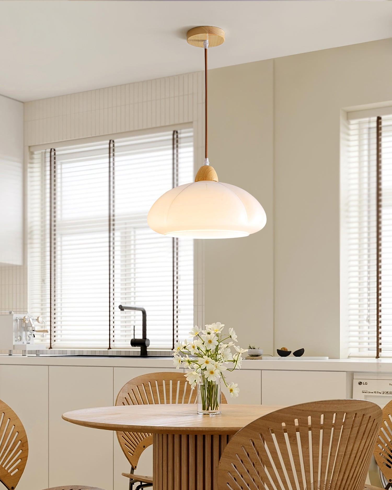Pendant Lamp Rounded Glass Shade Wood Accent Playful Modern Touch - Letslighting