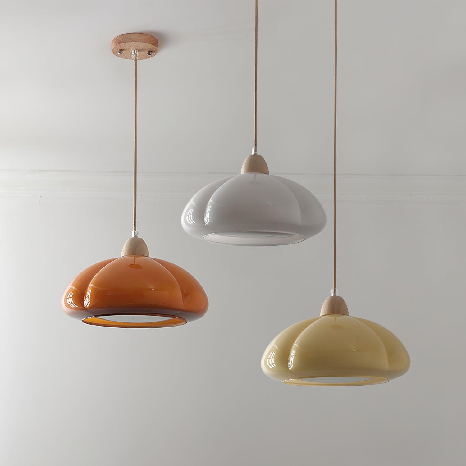 Pendant Lamp Rounded Glass Shade Wood Accent Playful Modern Touch - Letslighting