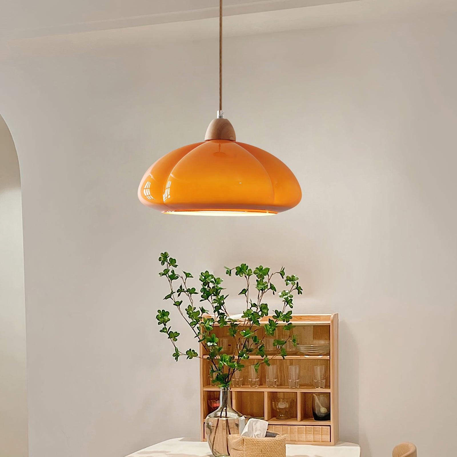 Pendant Lamp Rounded Glass Shade Wood Accent Playful Modern Touch - Letslighting