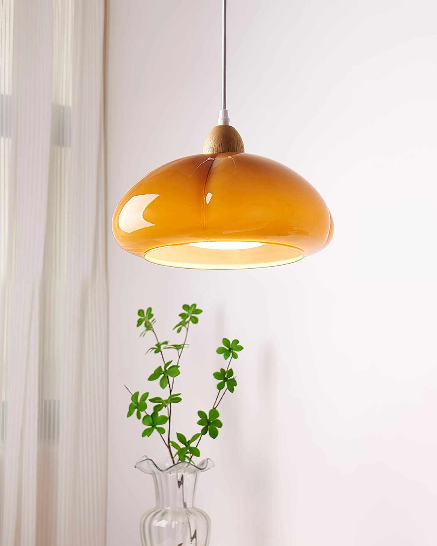 Pendant Lamp Rounded Glass Shade Wood Accent Playful Modern Touch - Letslighting