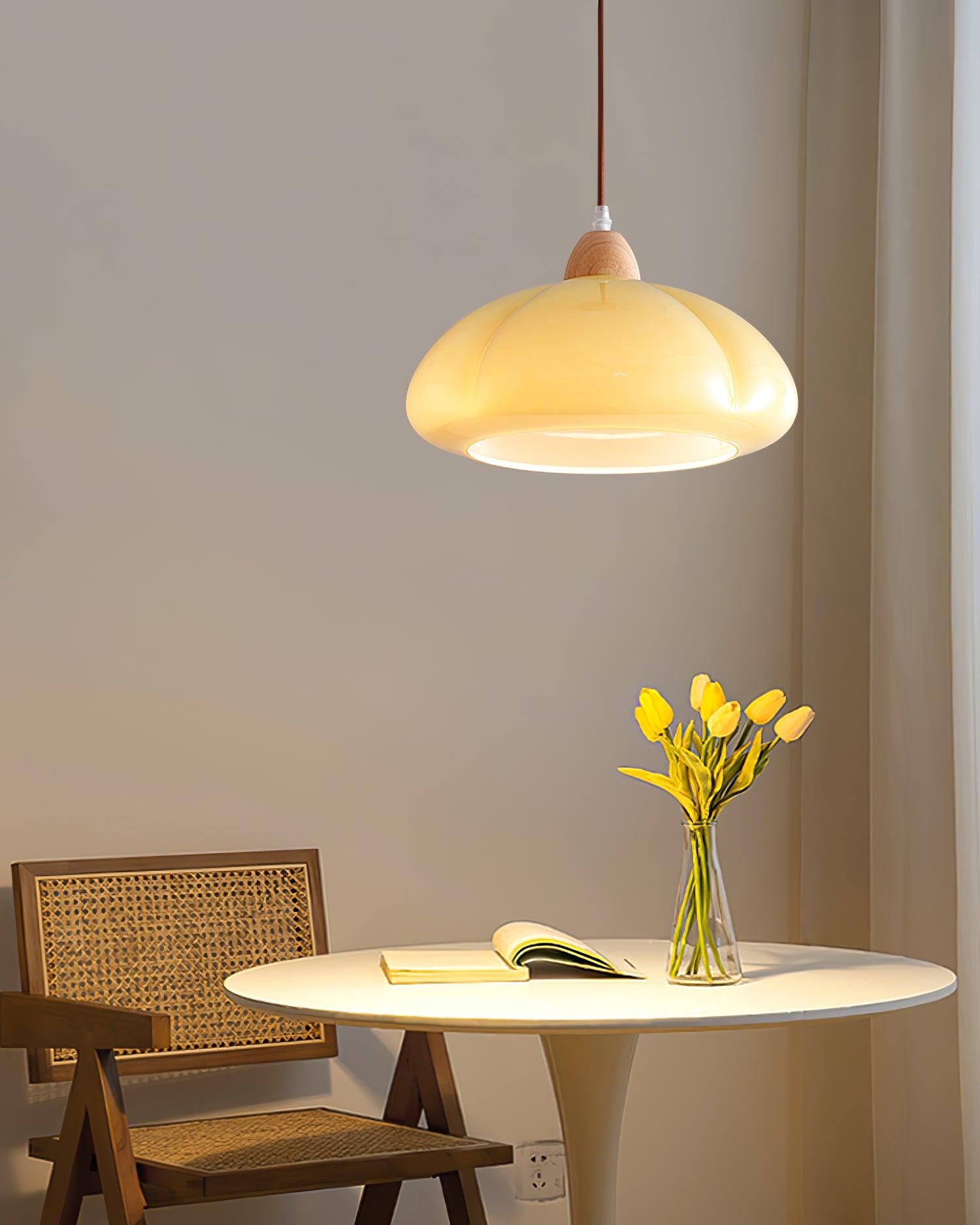 Pendant Lamp Rounded Glass Shade Wood Accent Playful Modern Touch - Letslighting