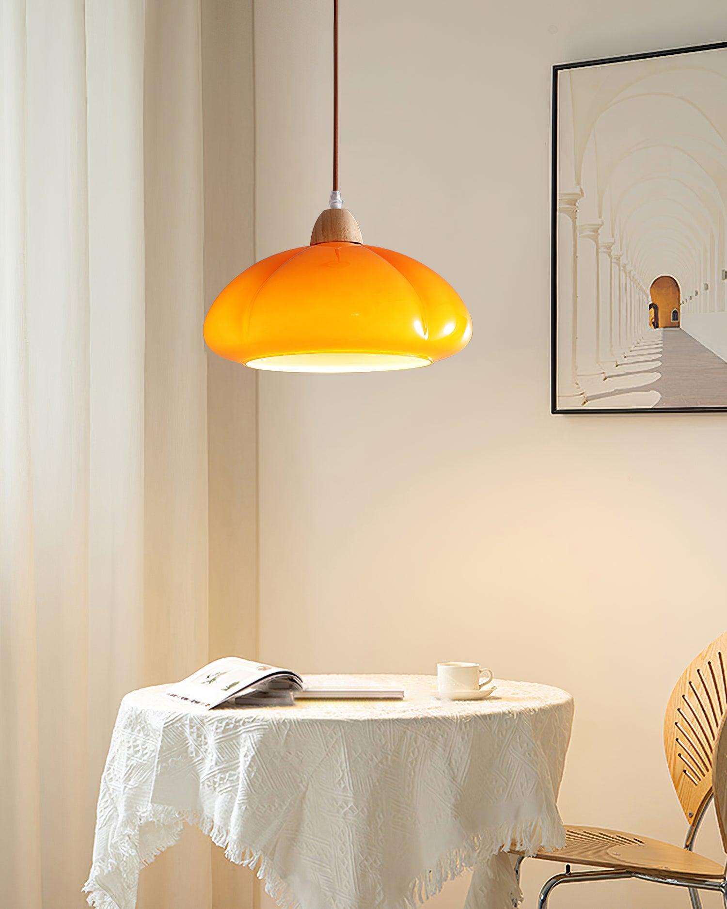 Pendant Lamp Rounded Glass Shade Wood Accent Playful Modern Touch - Letslighting